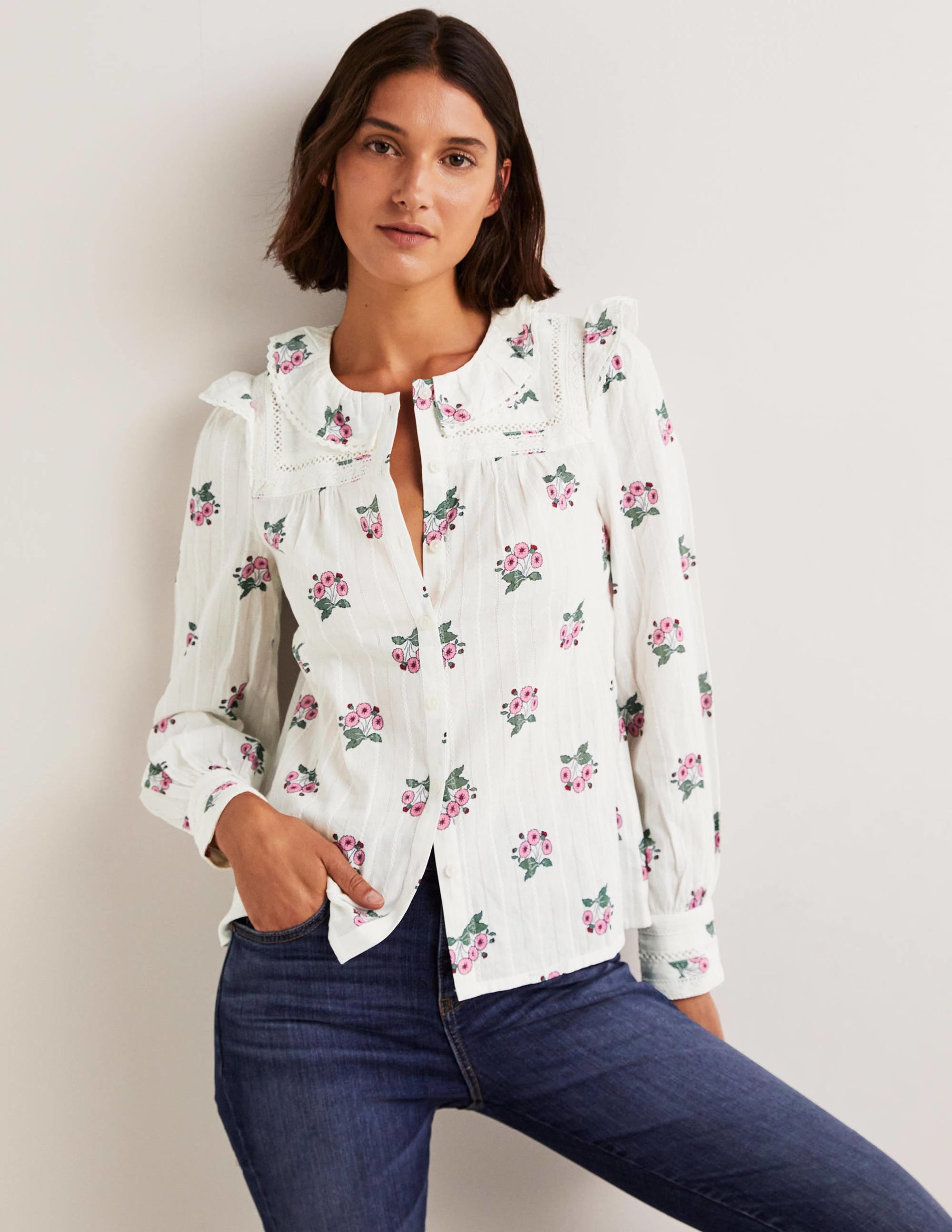 Bluse mit Häkelborte-Naturweiß, Wildes Stiefmütterchen - Image 4