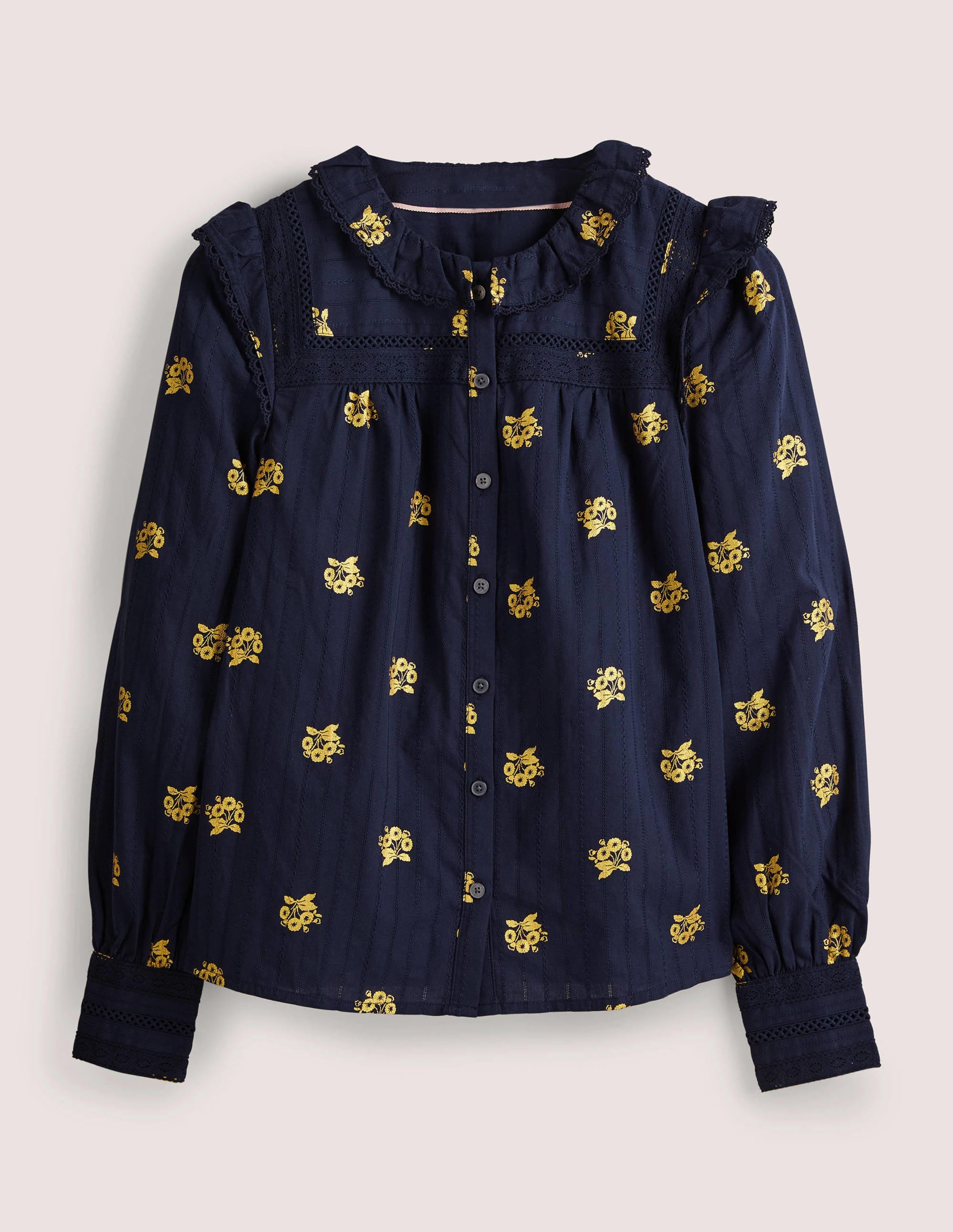 Blouse à détails en crochet-Bleu marine, motif Wild Pansy - Image 5