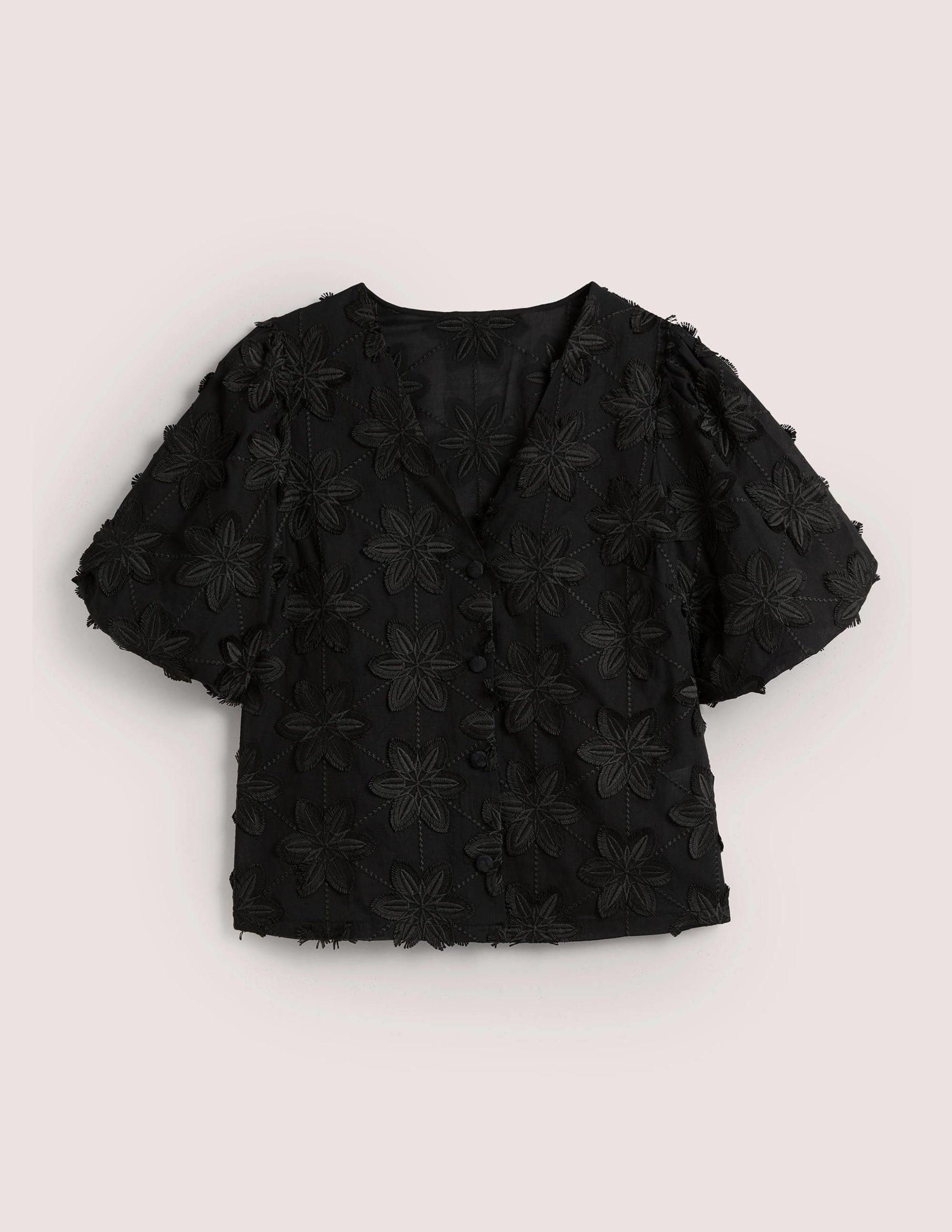 Blouse boutonnée à manches bouffantes-Noir-5