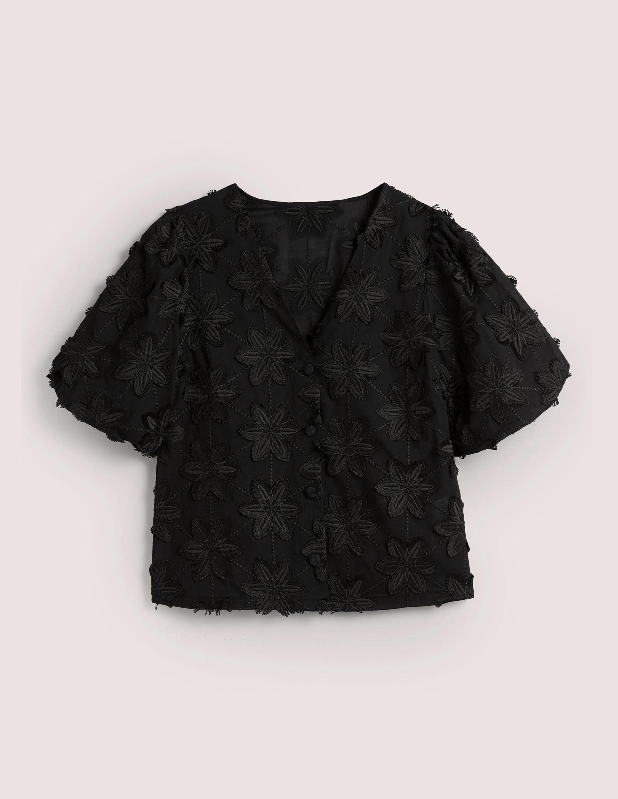 Blouse boutonnée à manches bouffantes-Noir - Image 5