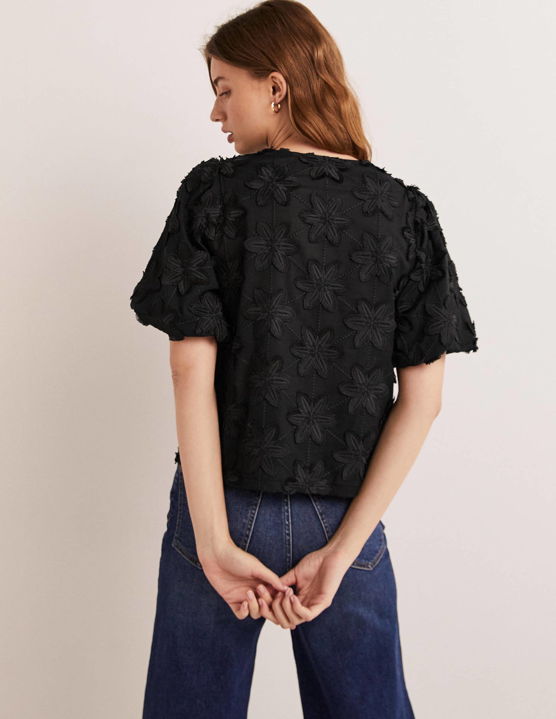 Blouse boutonnée à manches bouffantes-Noir-3
