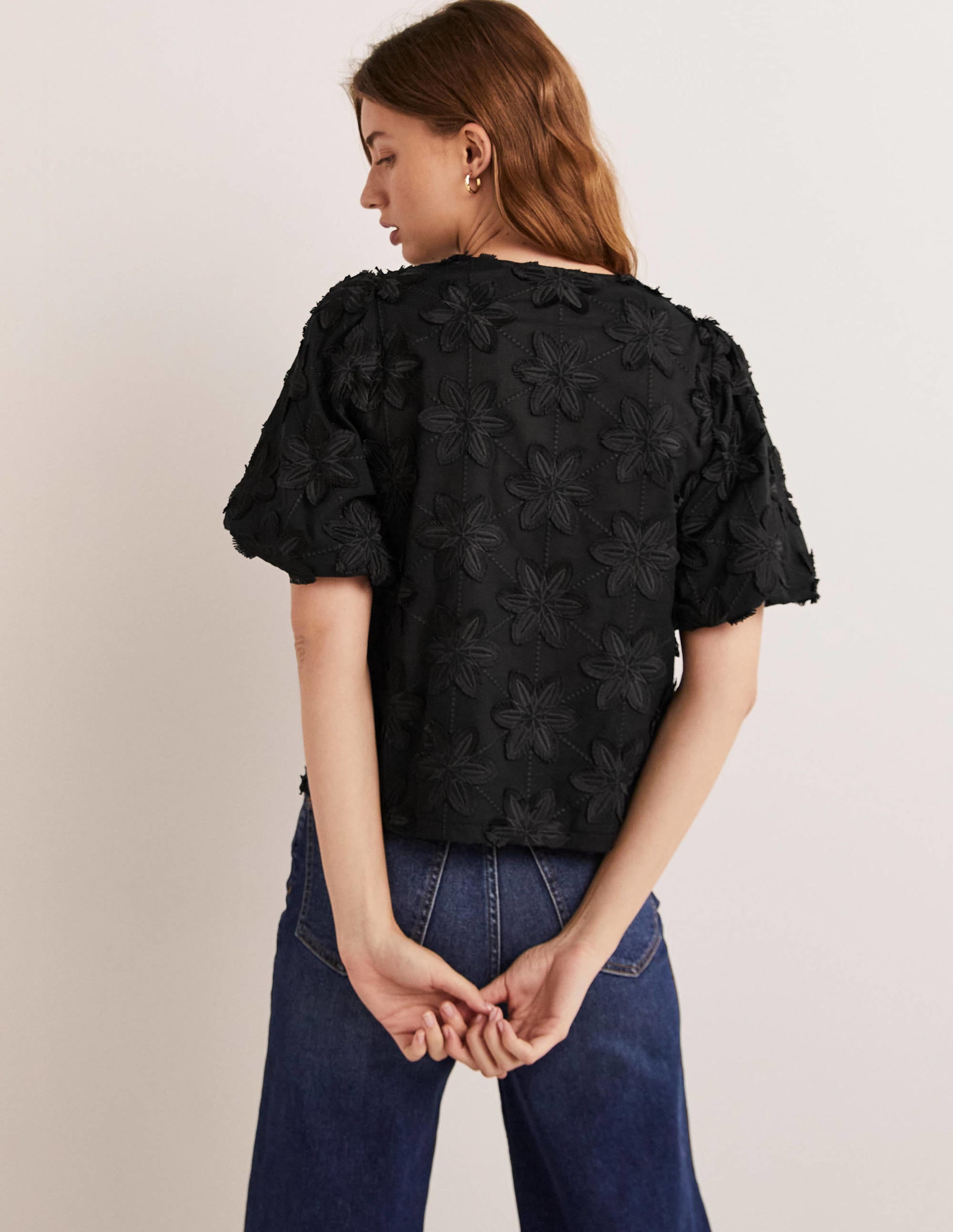 Blouse boutonnée à manches bouffantes-Noir - Image 3