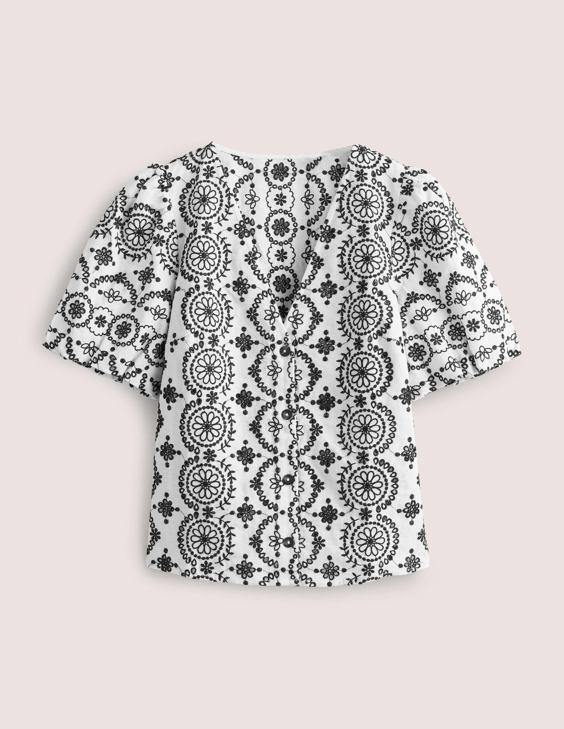 Geknöpfte Bluse mit Puffärmeln-Weiß-7