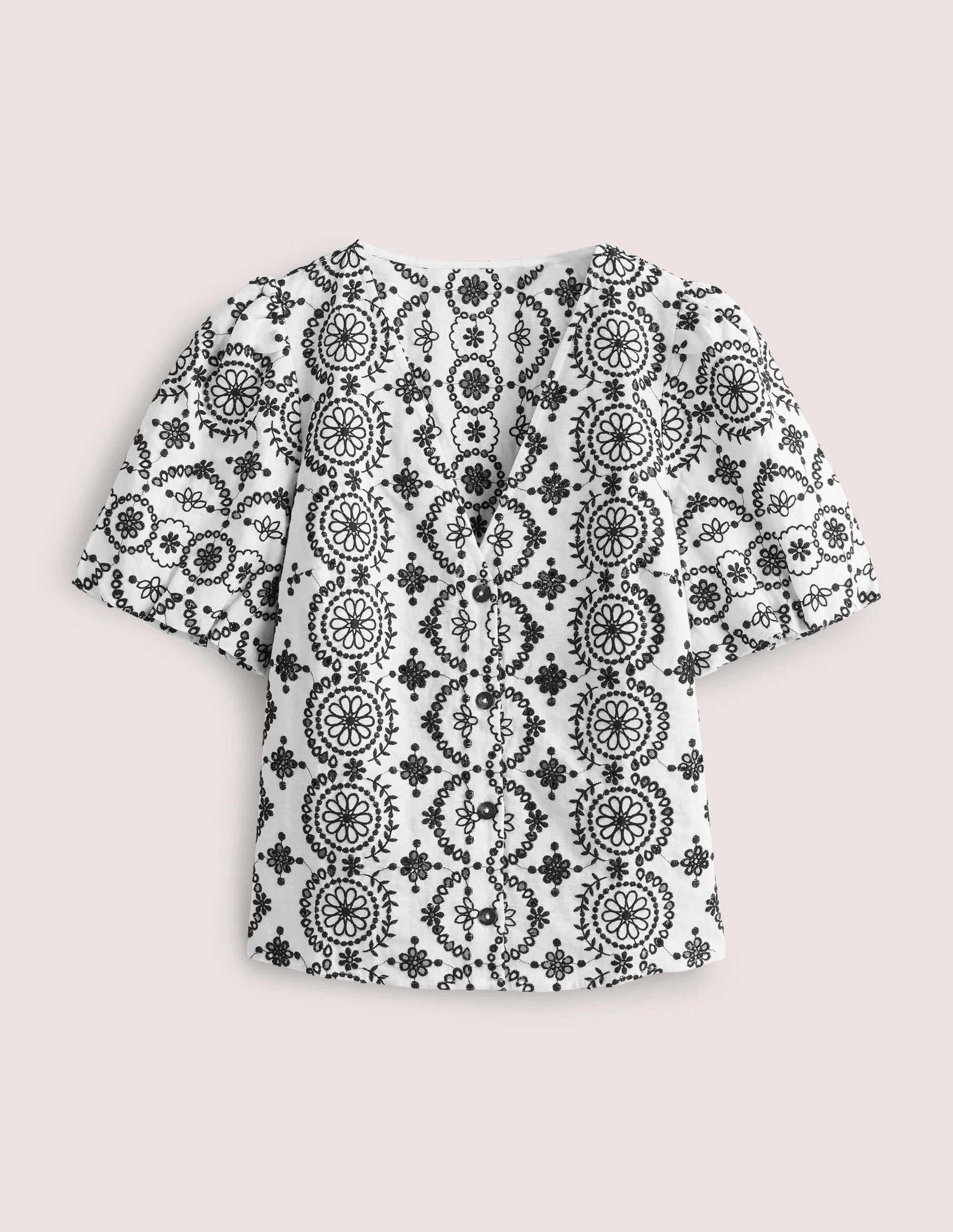 Geknöpfte Bluse mit Puffärmeln-Weiß - Image 7