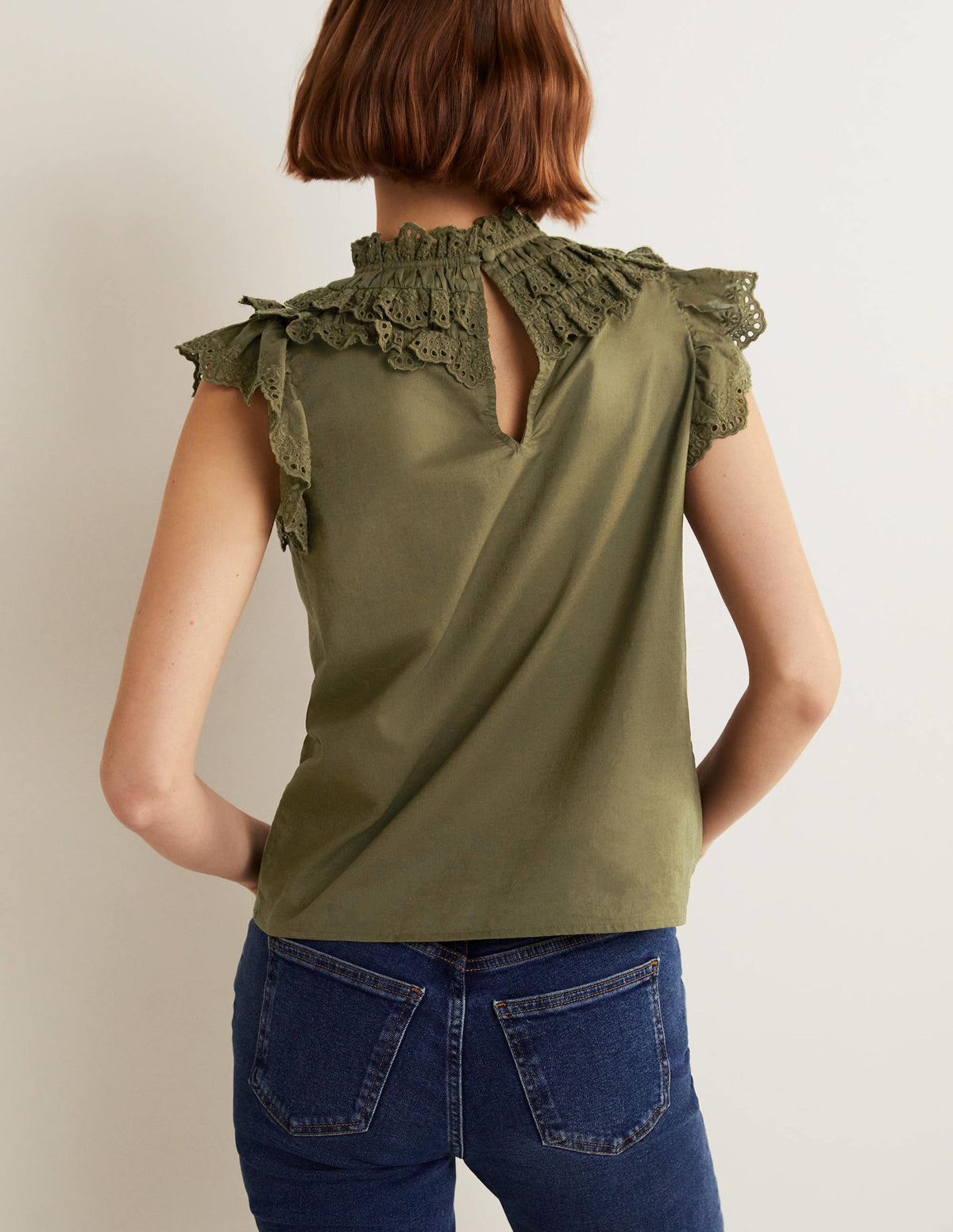 Sleeveless Broderie Top-Basil Green - Image 7