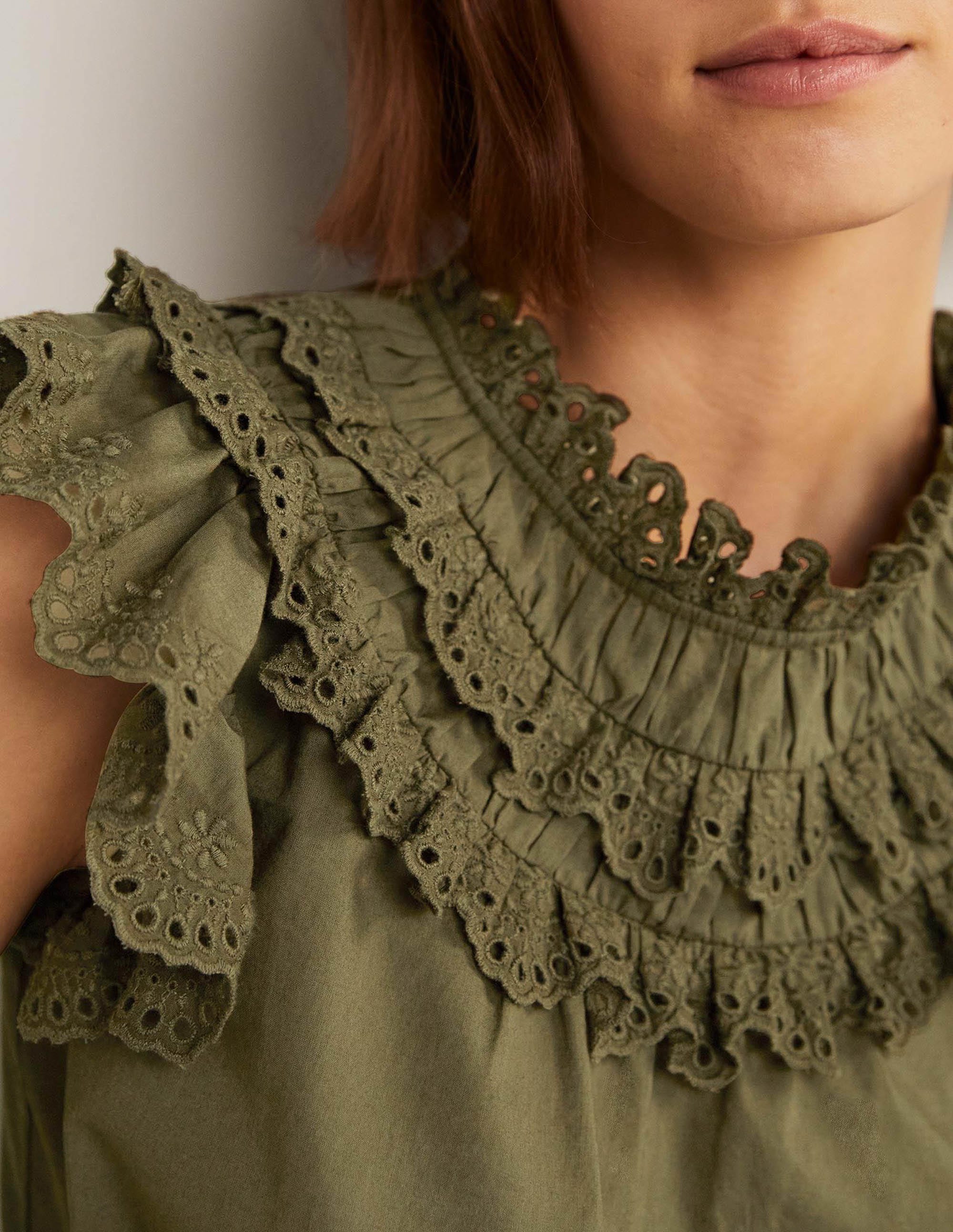 Sleeveless Broderie Top-Basil Green - Image 2