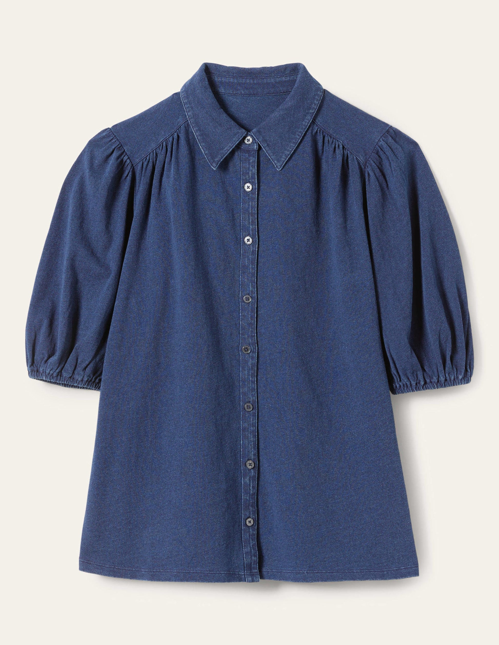 Jerseyhemd mit Puffärmeln-Mittleres Indigoblau-10