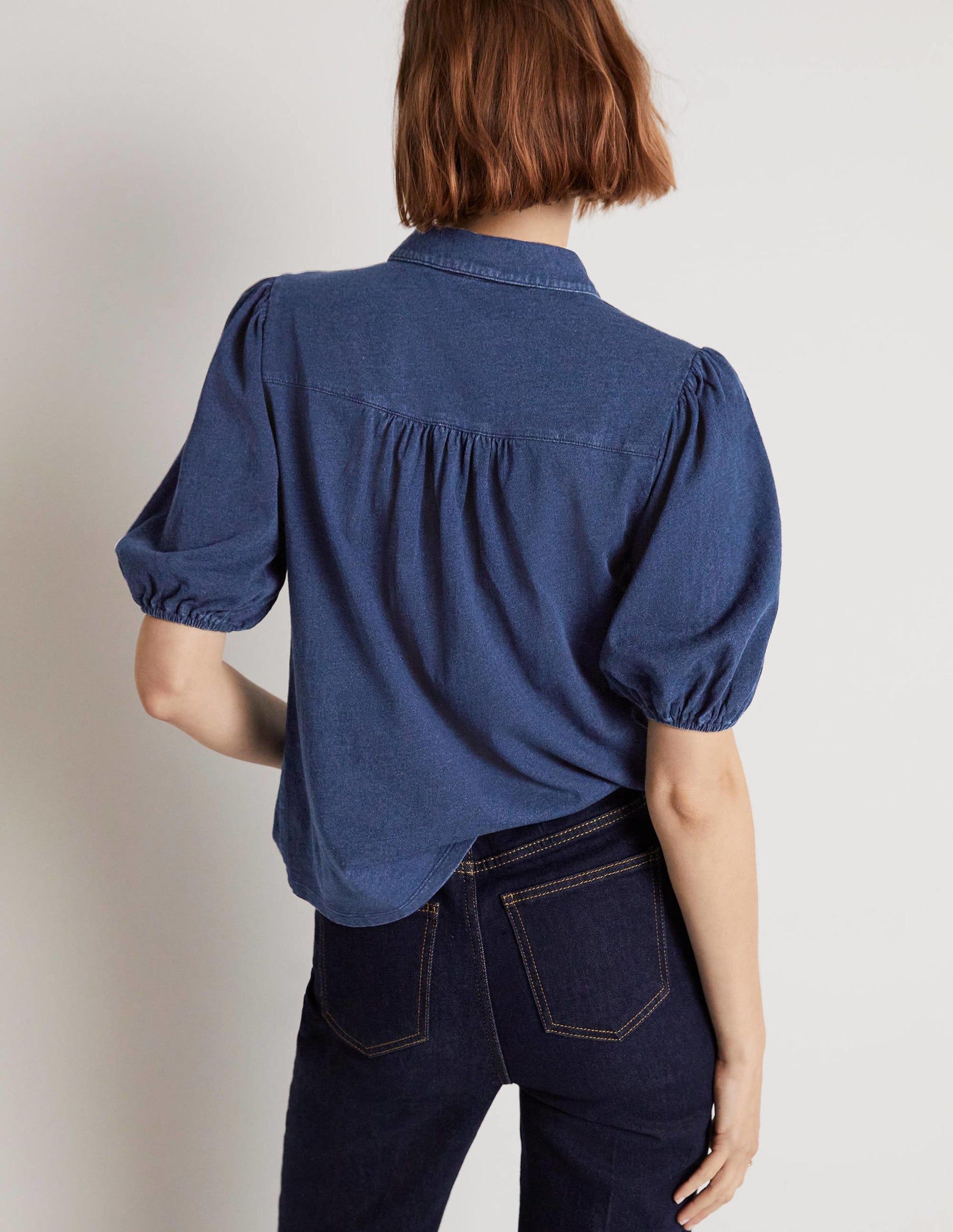 Jerseyhemd mit Puffärmeln-Mittleres Indigoblau-3