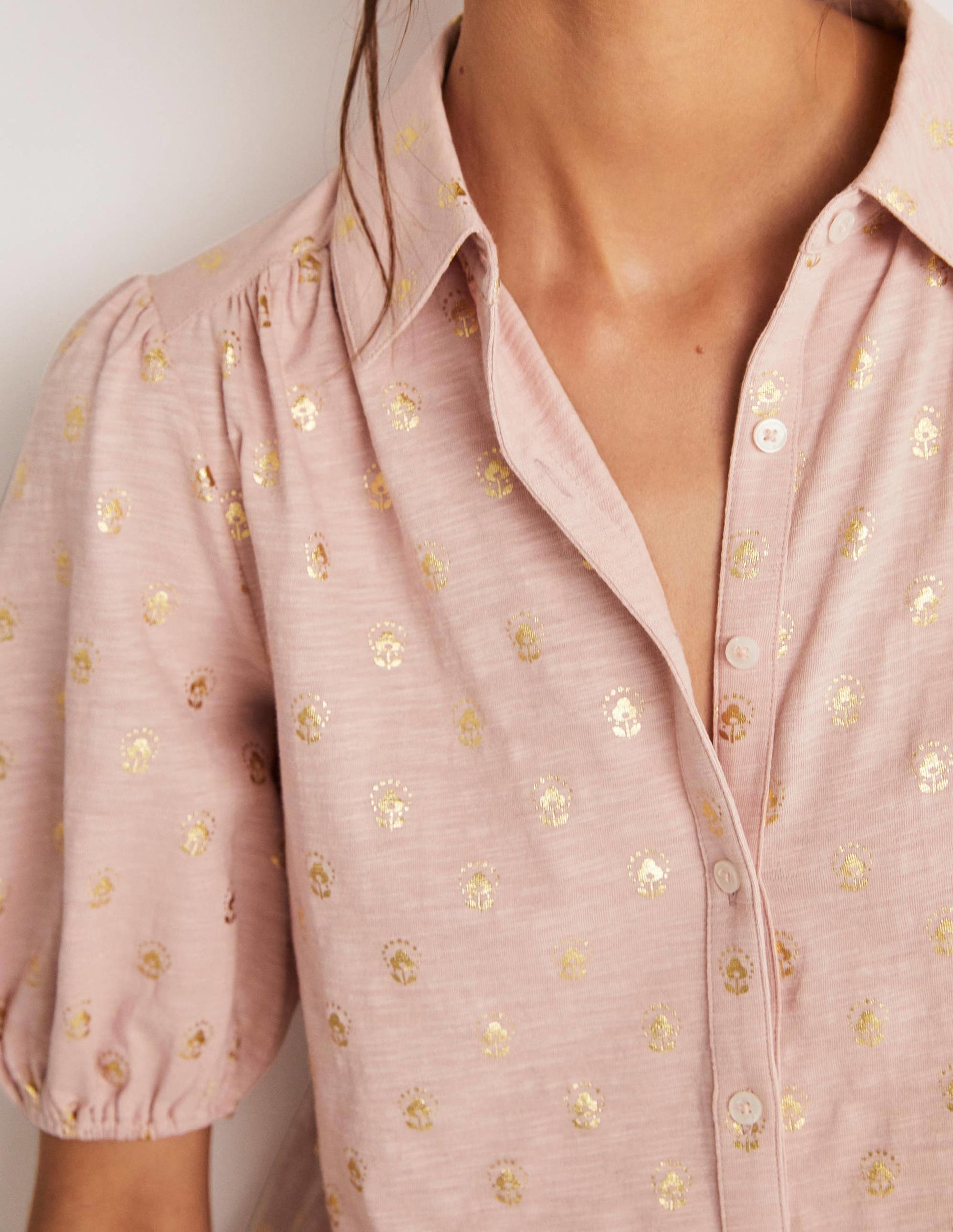 Chemise en jersey à manches bouffantes-Milkshake, motif Botanic Foil Bud-6
