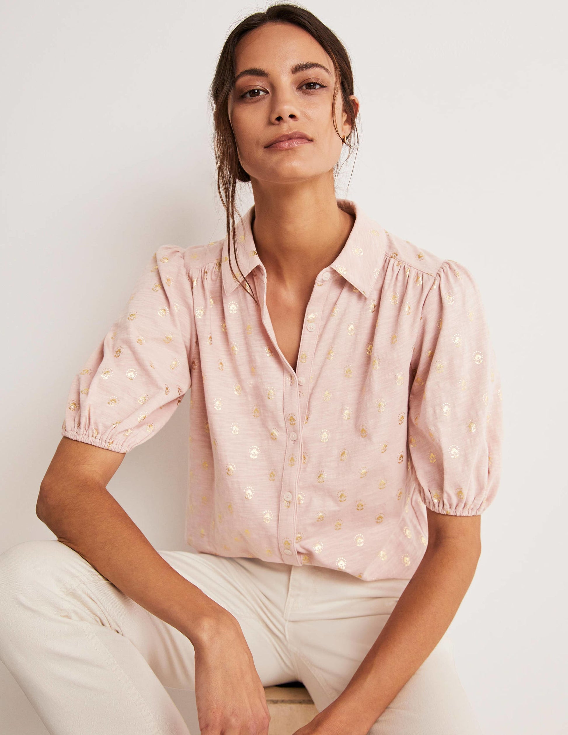 Chemise en jersey à manches bouffantes-Milkshake, motif Botanic Foil Bud-8