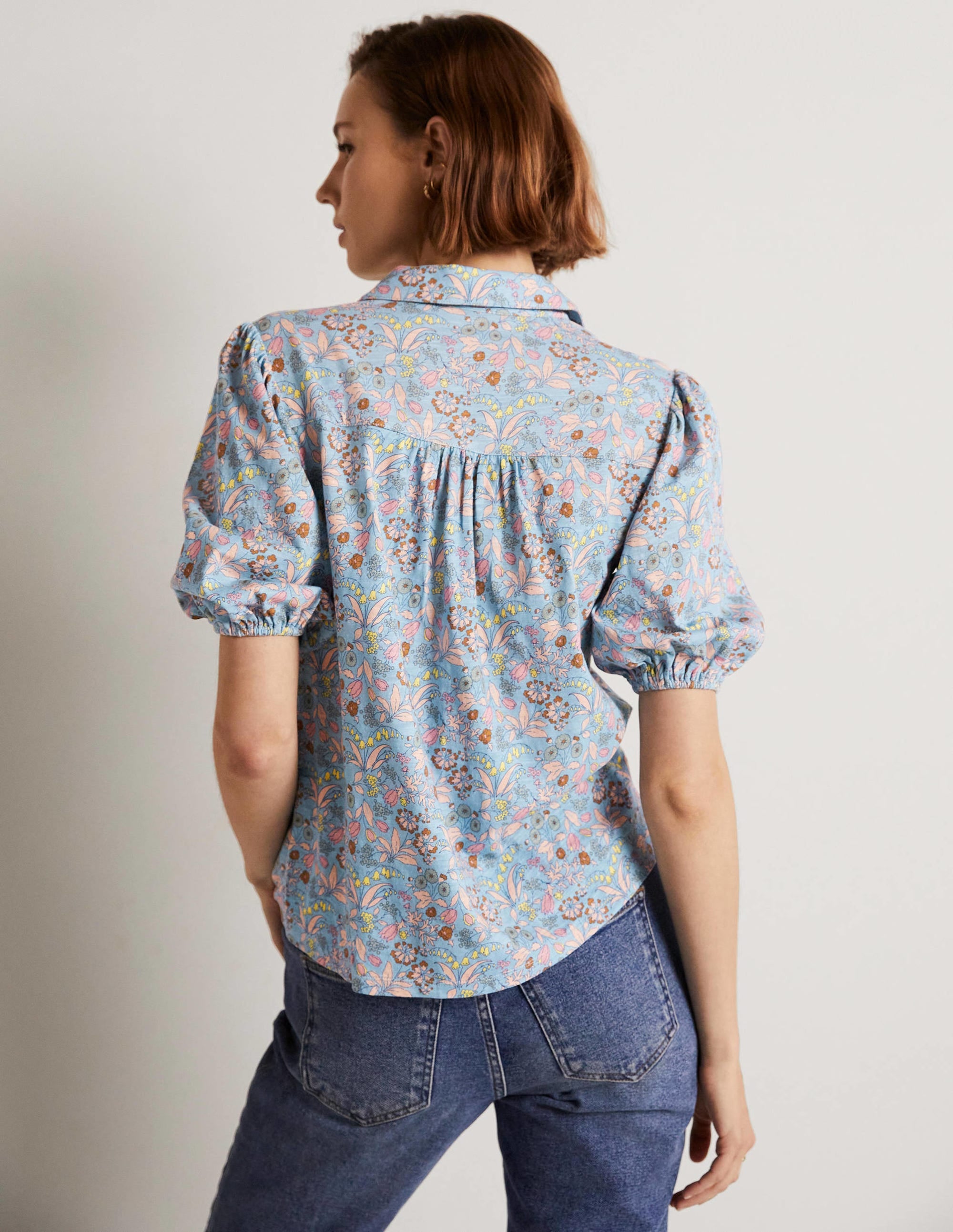 Chemise en jersey à manches bouffantes-Bleu ancien, fleur sauvage - Image 7