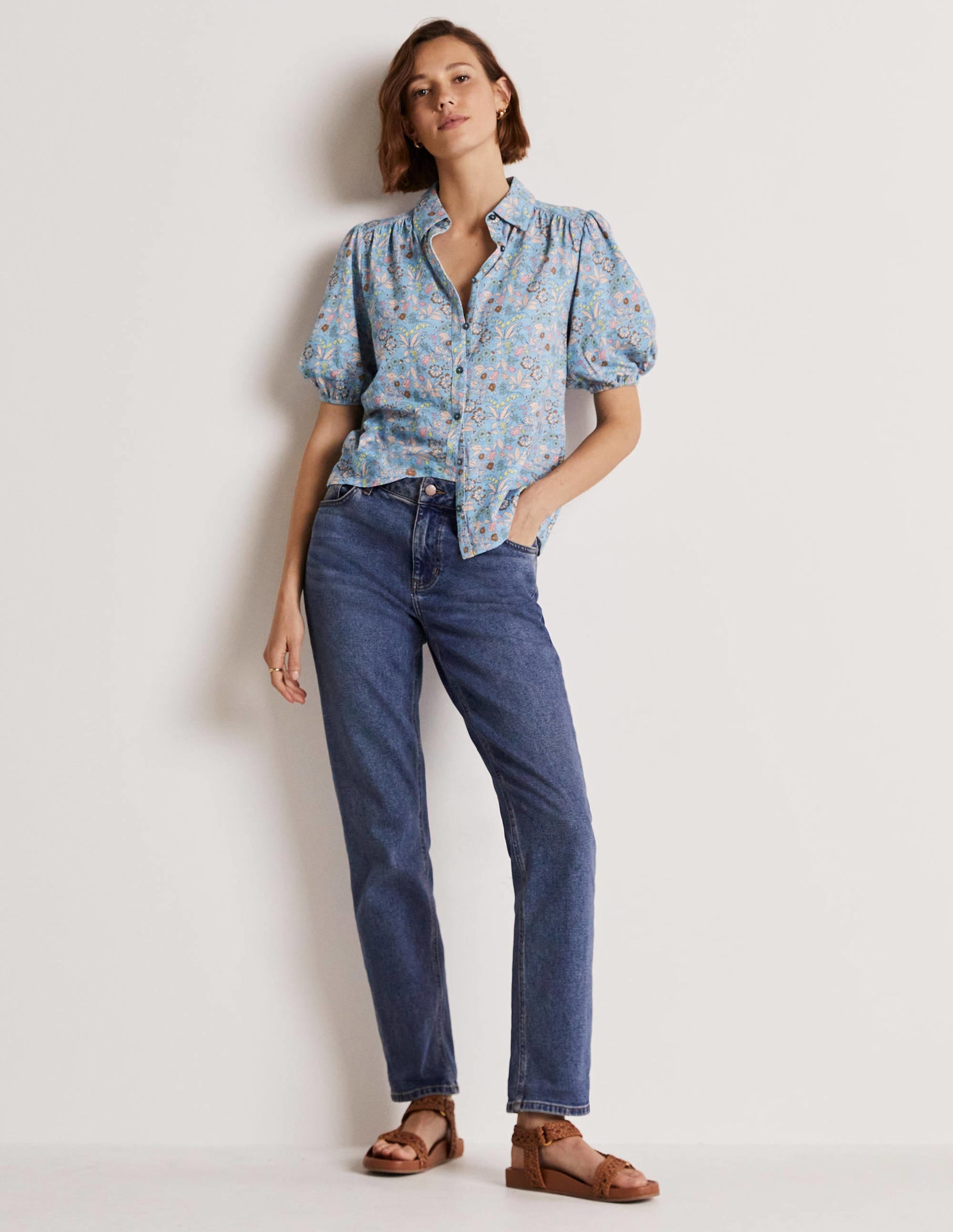 Chemise en jersey à manches bouffantes-Bleu ancien, fleur sauvage - Image 8