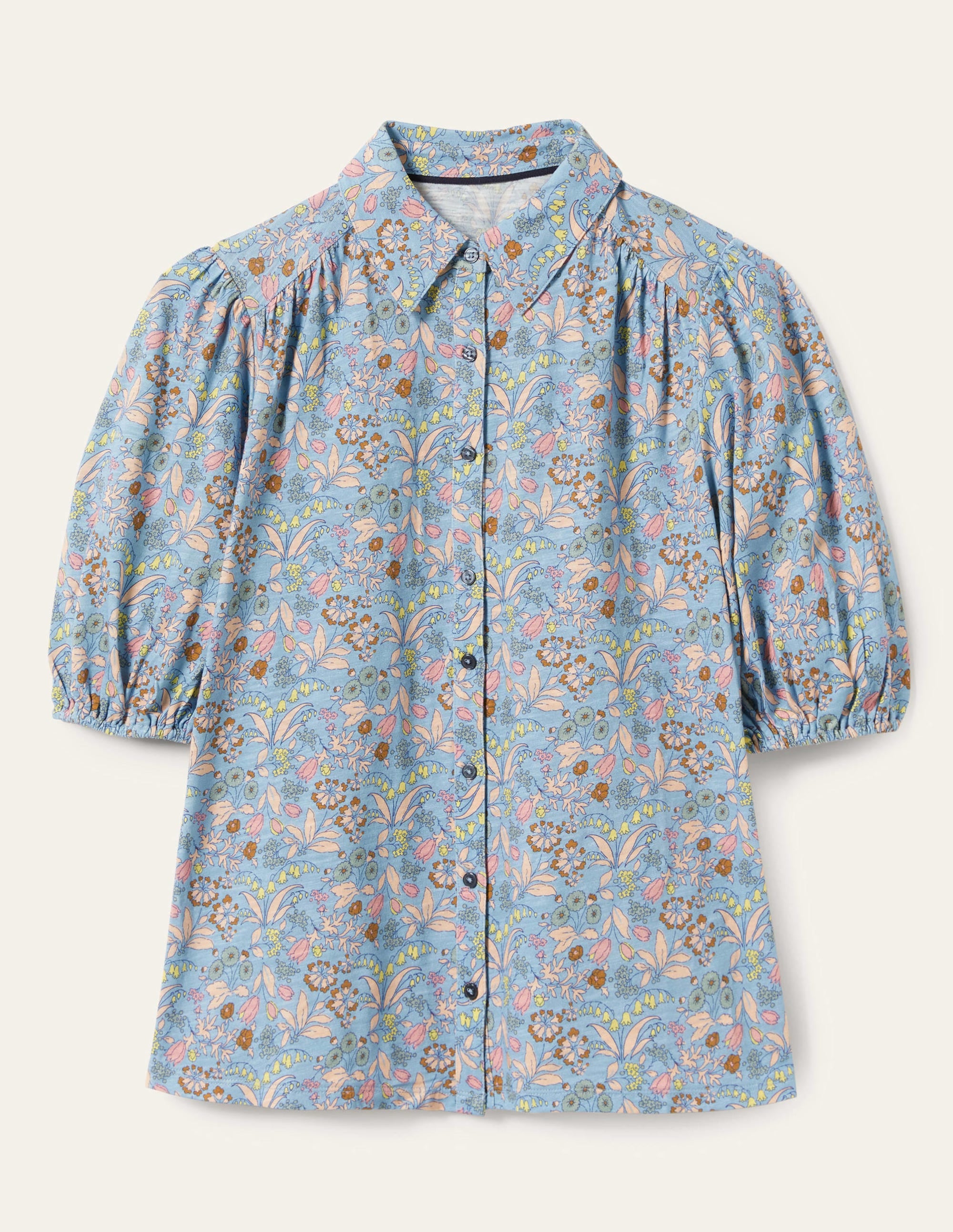 Chemise en jersey à manches bouffantes-Bleu ancien, fleur sauvage - Image 10