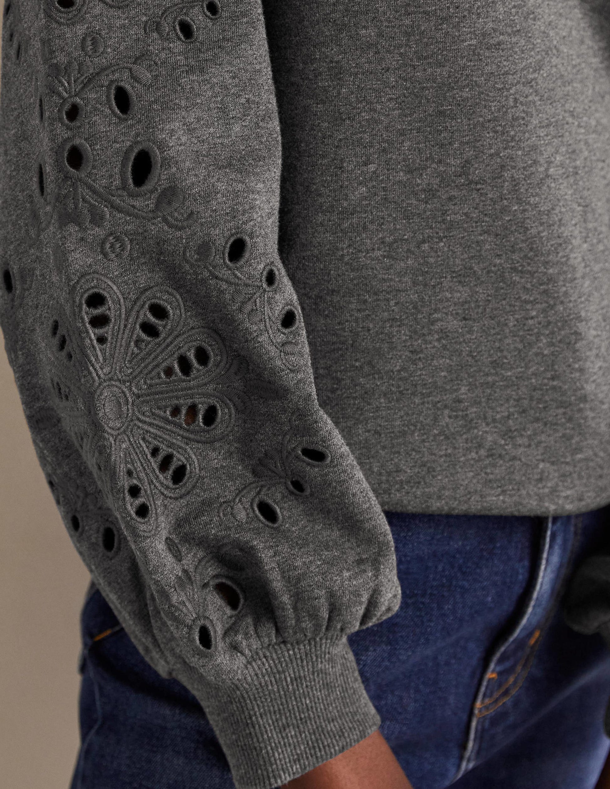 Sweat à manches blousantes-Anthracite chiné-2