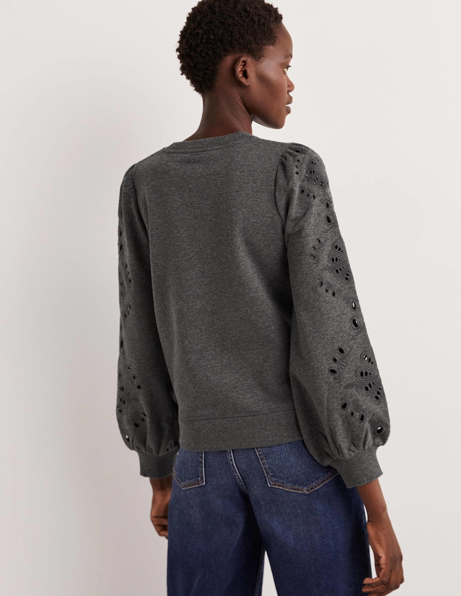Sweat à manches blousantes-Anthracite chiné-3