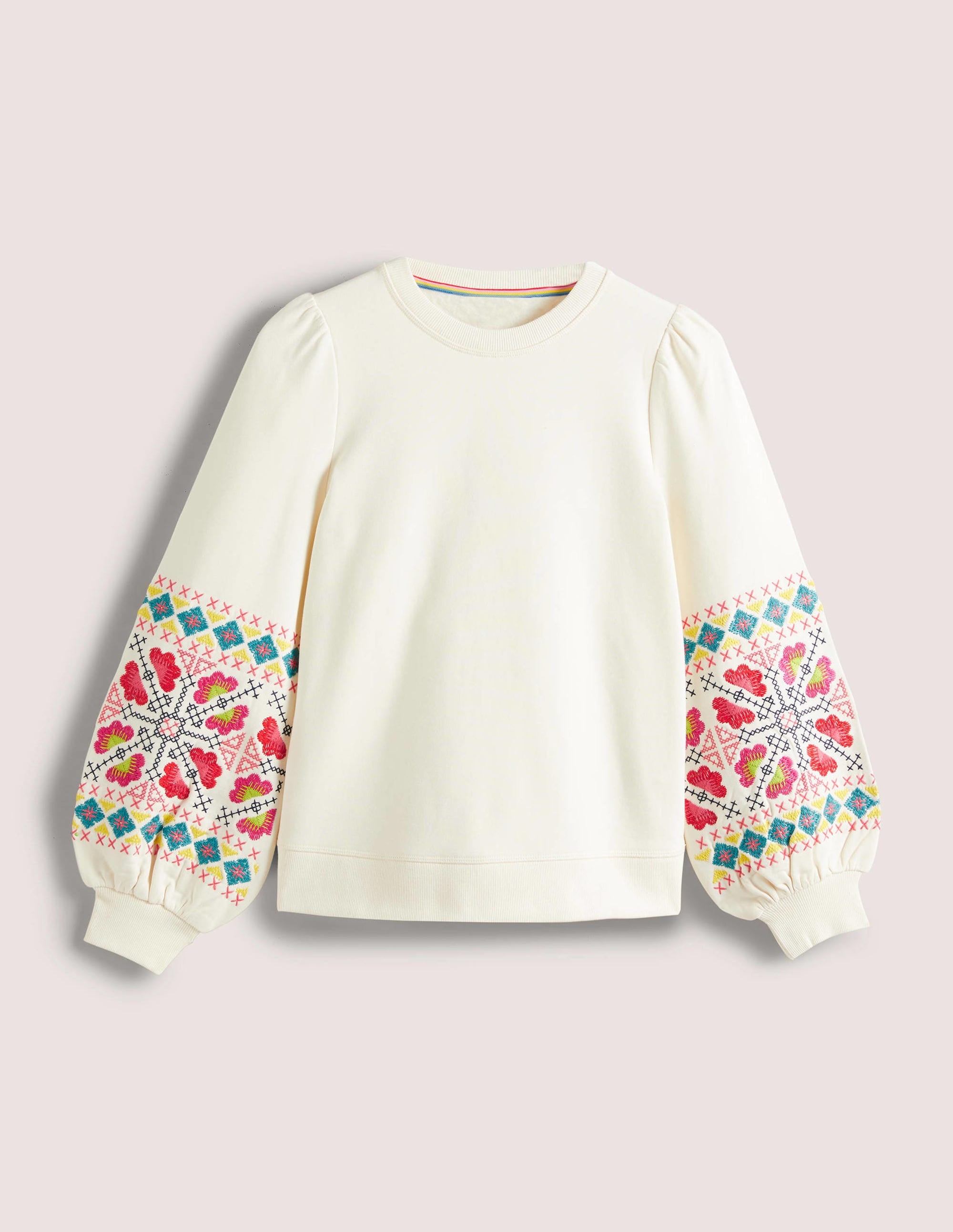 Sweatshirt mit Blousonärmeln-Naturweiß/Bunt, Stickerei - Image 5