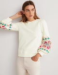 Sweatshirt mit Blousonärmeln-Naturweiß/Bunt, Stickerei