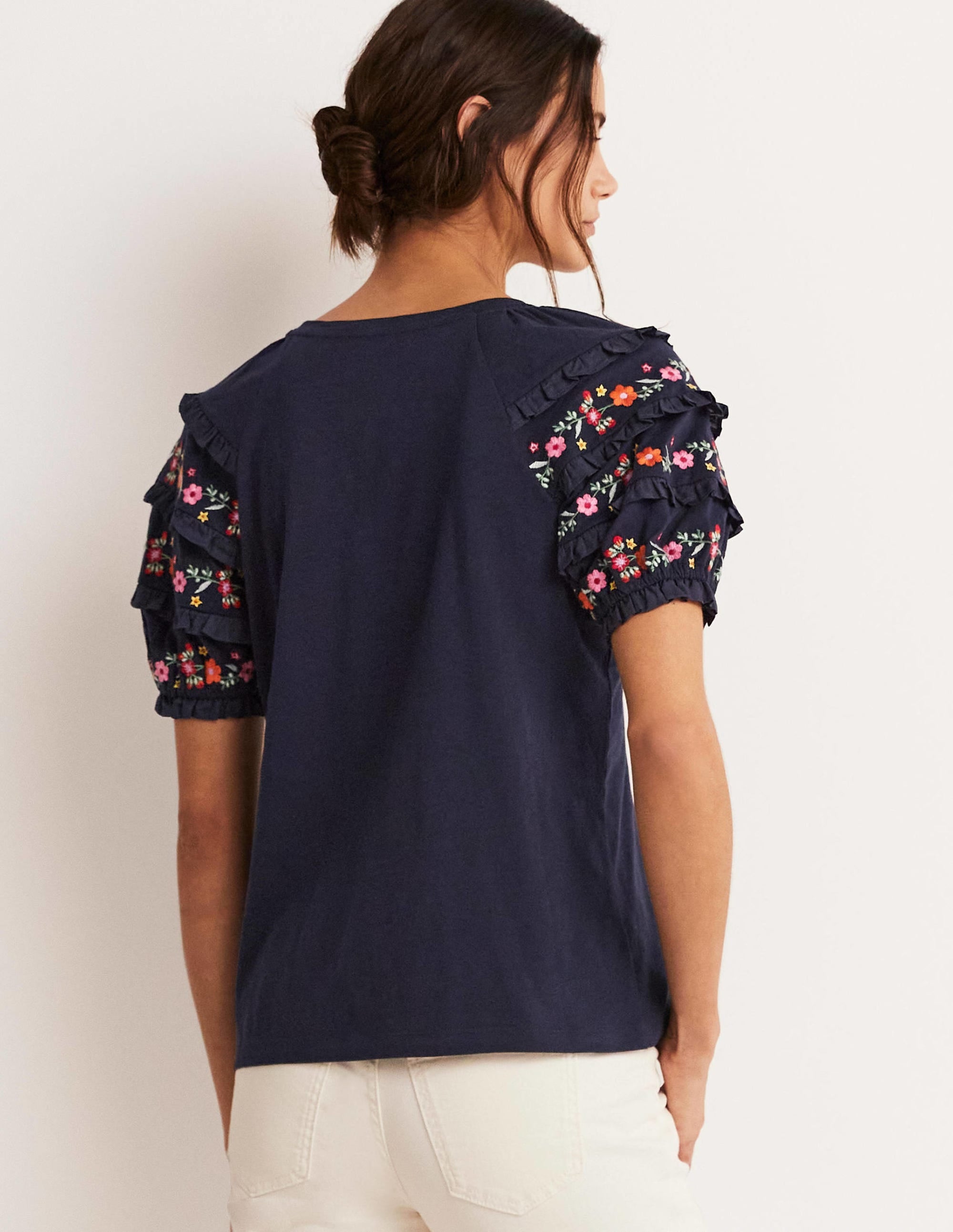Embroidered Sleeve Jersey Top-Navy - Image 7