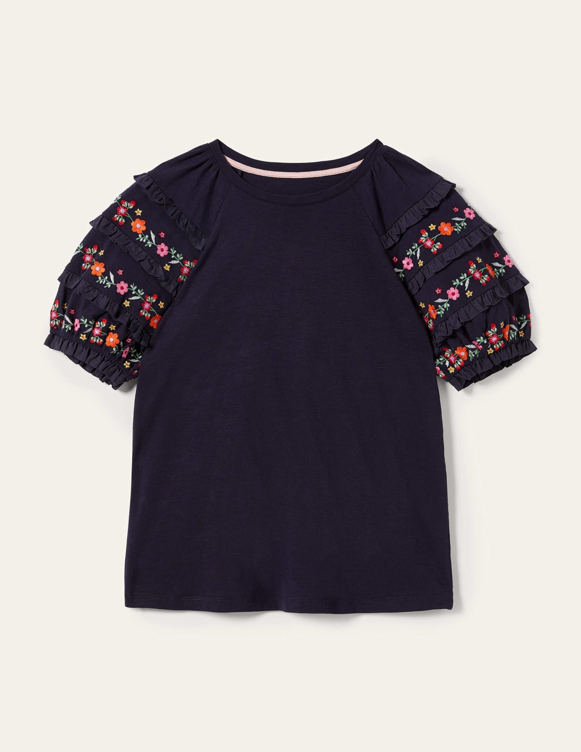 Embroidered Sleeve Jersey Top-Navy - Image 9