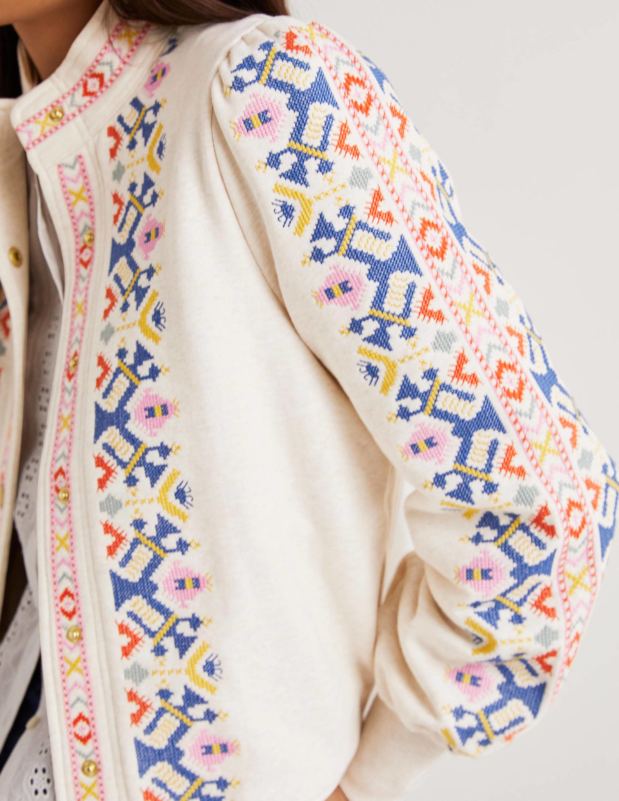 Jerseyjacke mit Stickerei-Hellbeige Meliert, Stickerei - Image 2