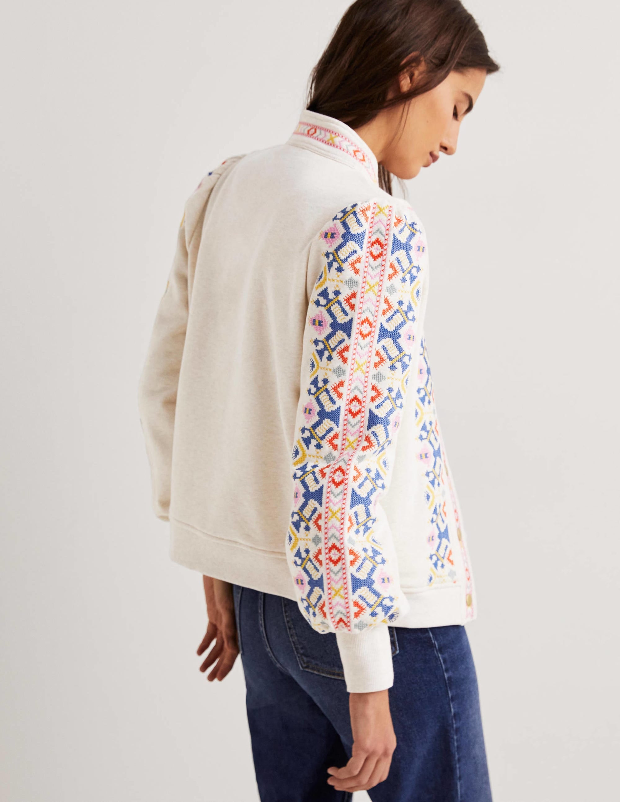 Jerseyjacke mit Stickerei-Hellbeige Meliert, Stickerei - Image 3