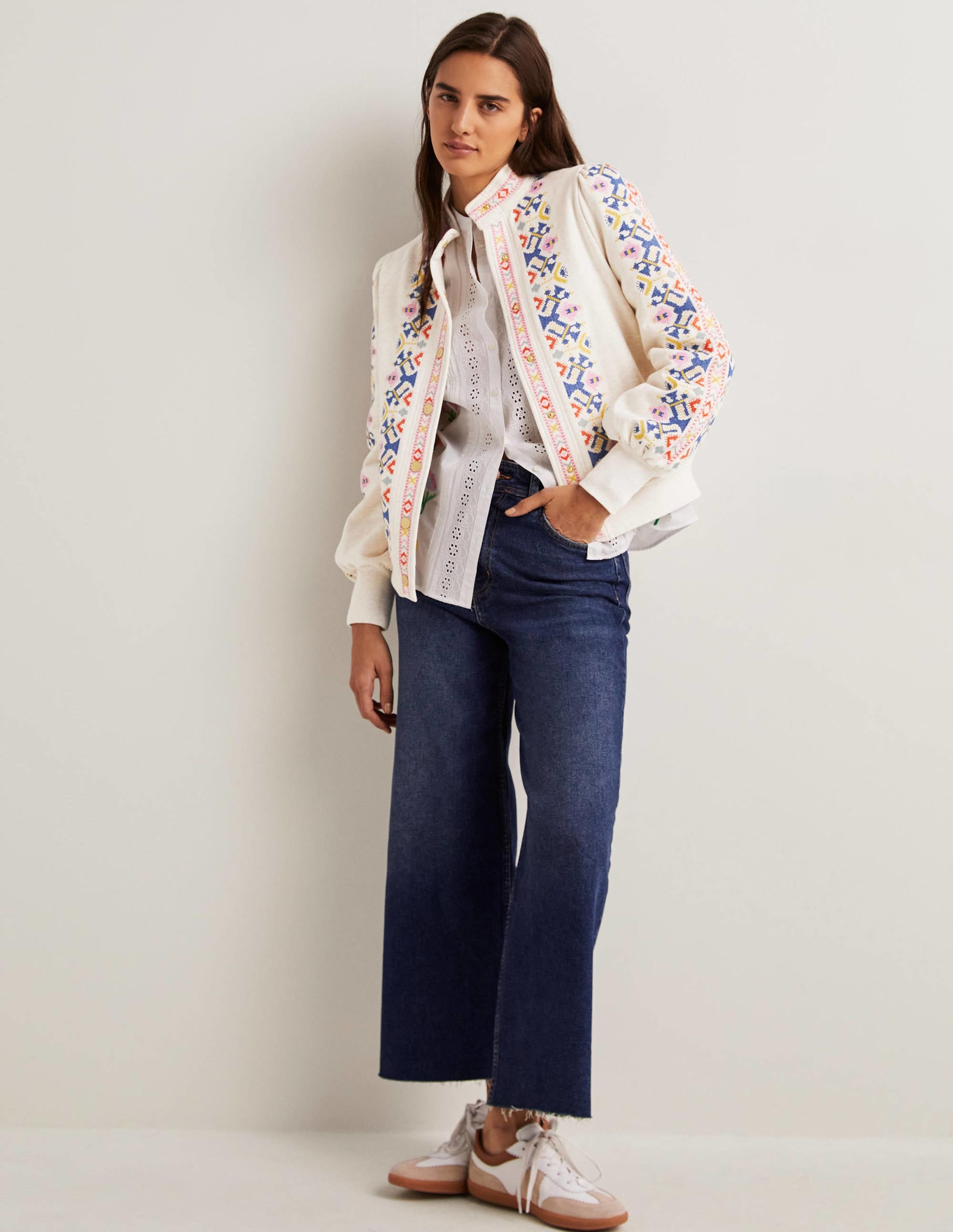 Jerseyjacke mit Stickerei-Hellbeige Meliert, Stickerei - Image 4