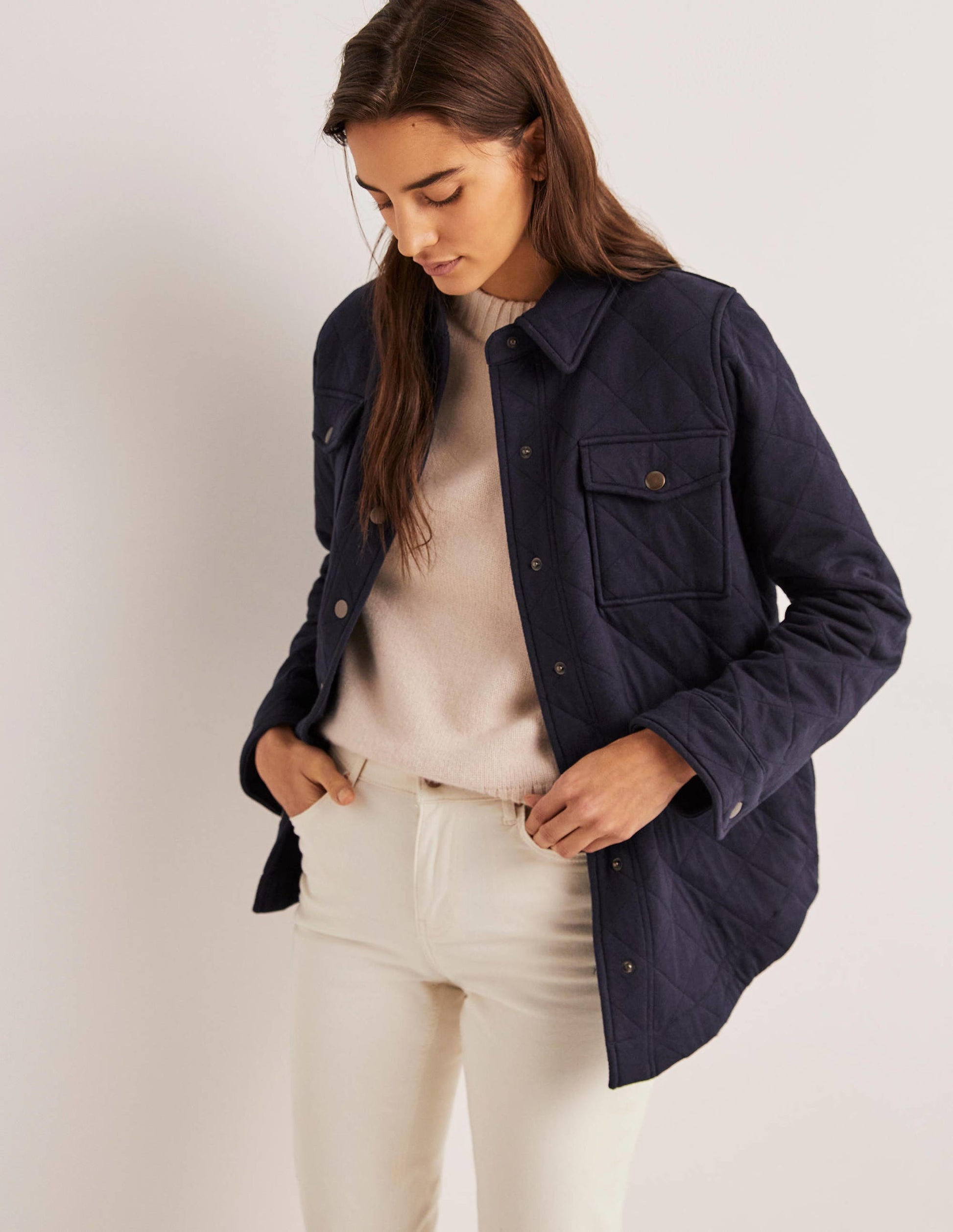 Quilted Jersey Shacket-Navy-4