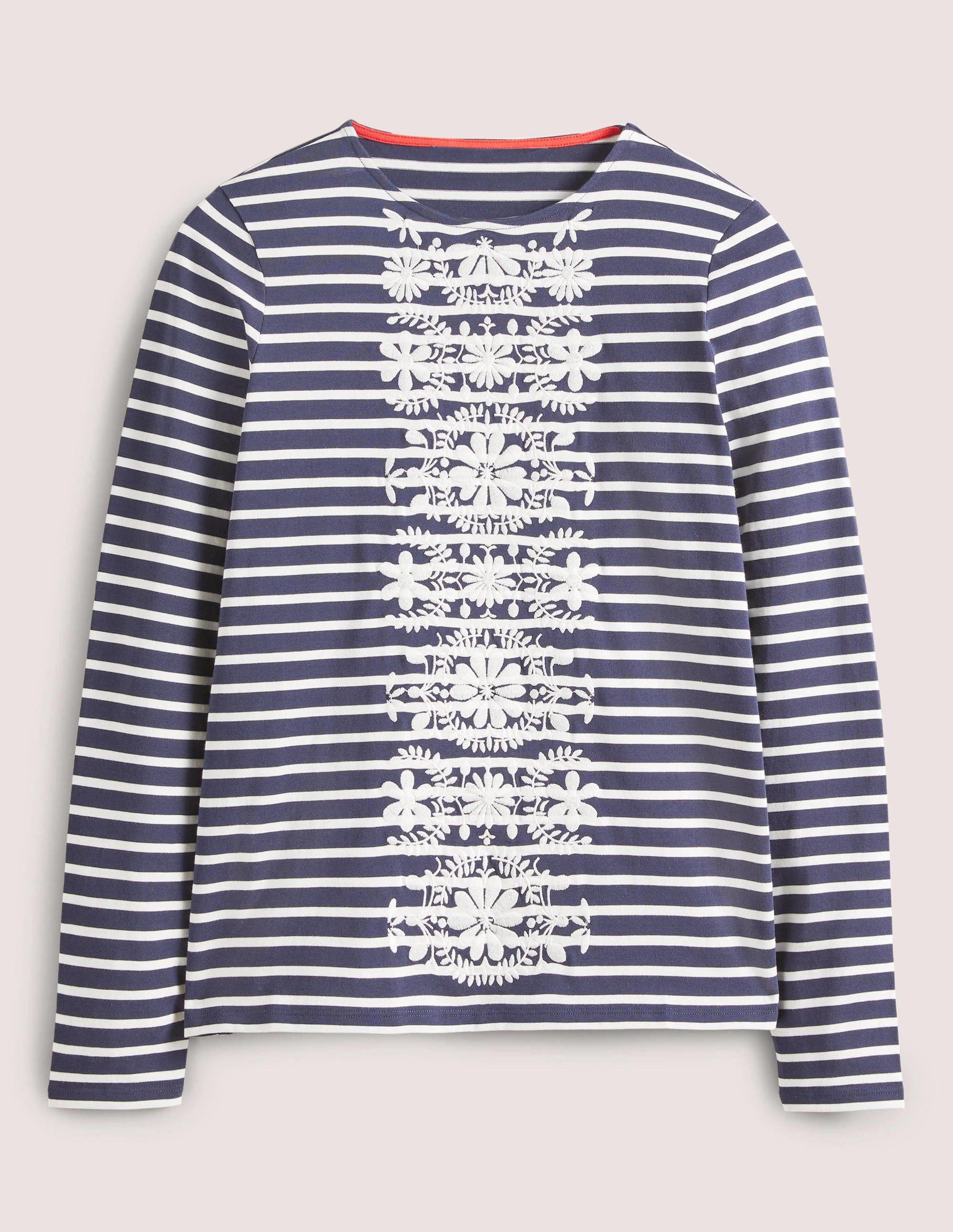 Embroidered Breton Top-Navy/Ivory, Floral Embroidery - Image 5