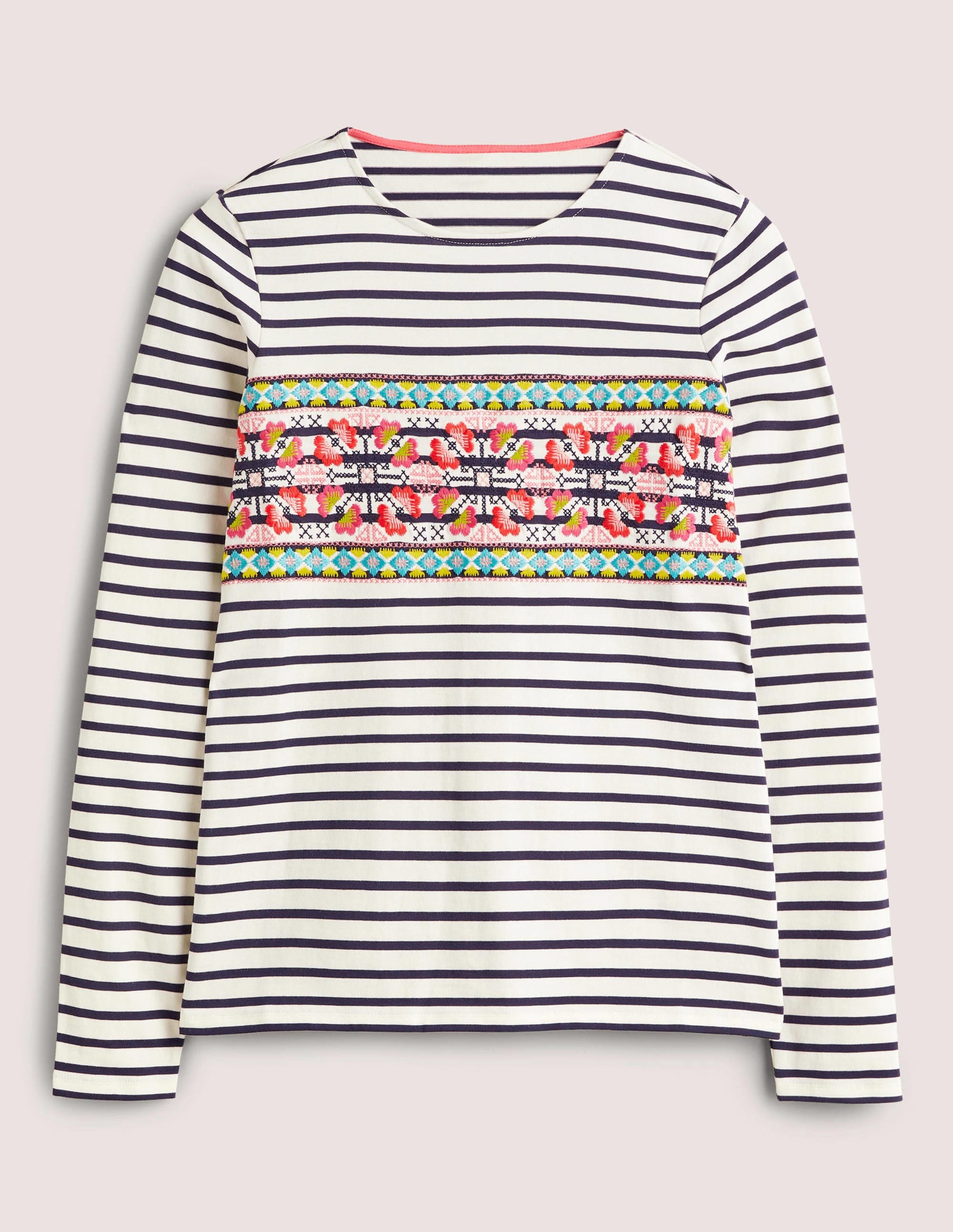 Embroidered Breton Top-Ivory/Navy, Multi Embroidery - Image 5