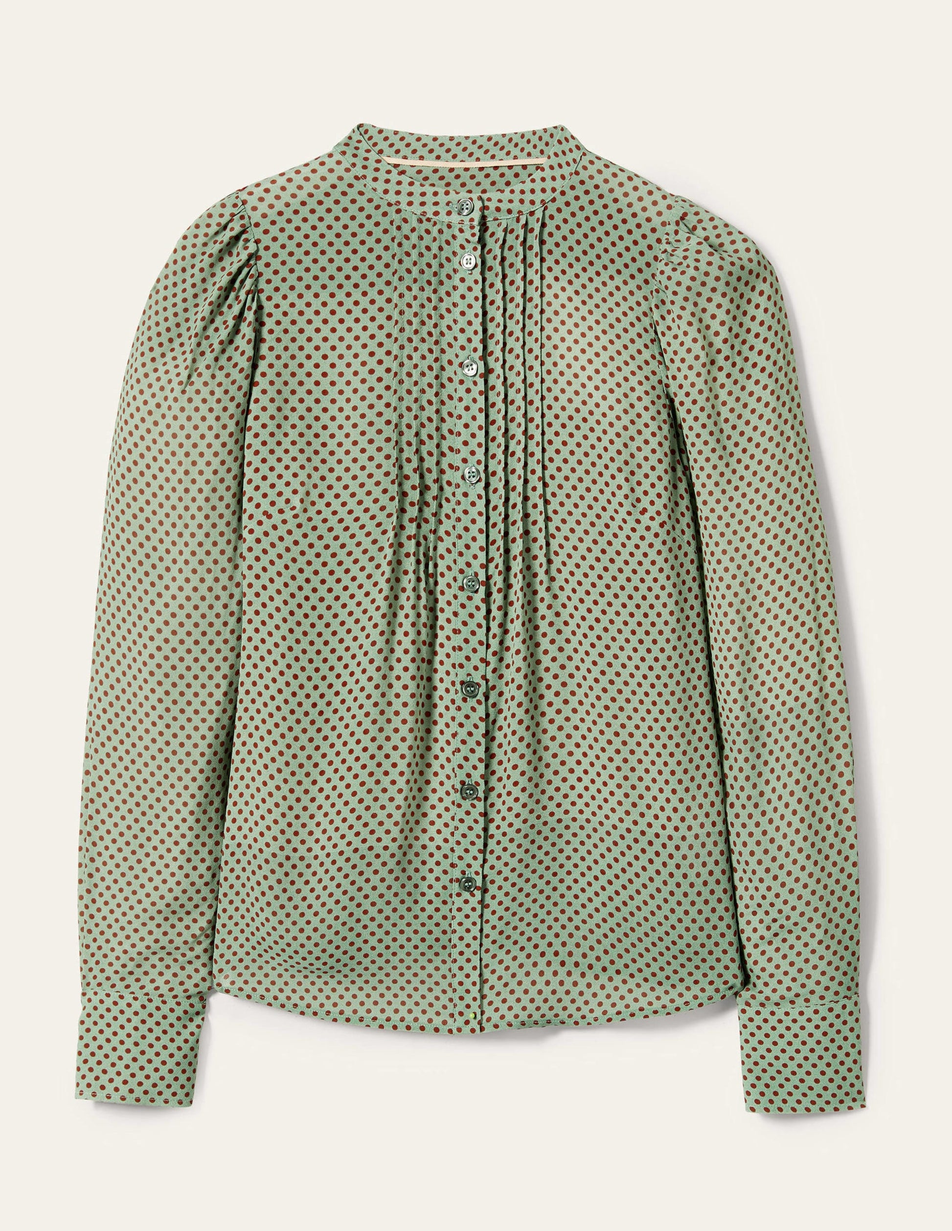 Pleated Button Through Blouse-Jadeite Green, Spot-11