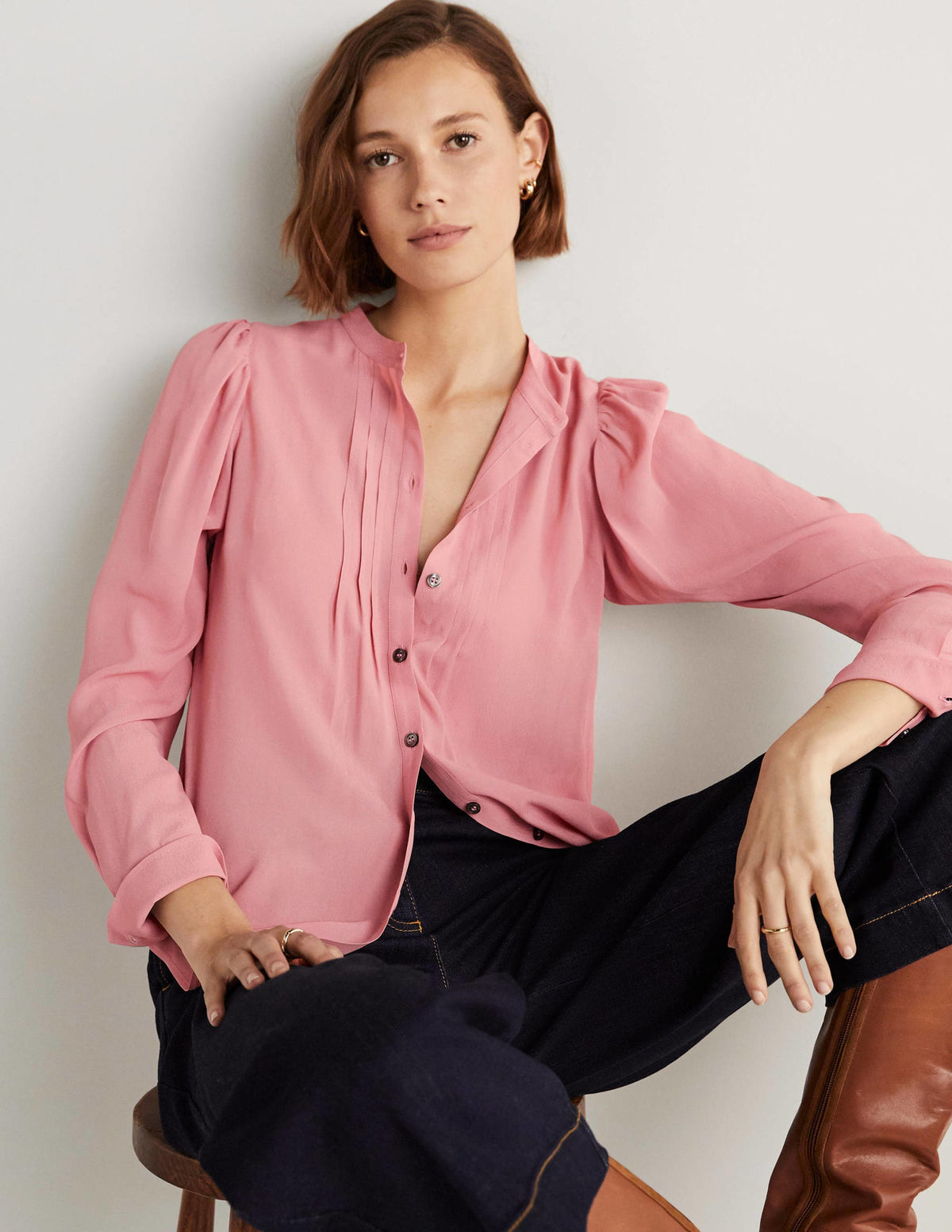 Geknöpfte Bluse mit Plisseefalten-Mandelblütenrosa - Image 8