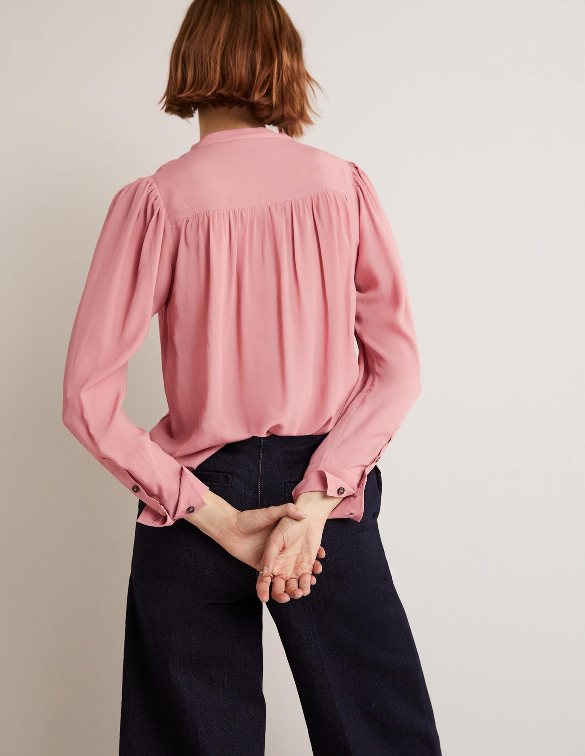 Geknöpfte Bluse mit Plisseefalten-Mandelblütenrosa - Image 3