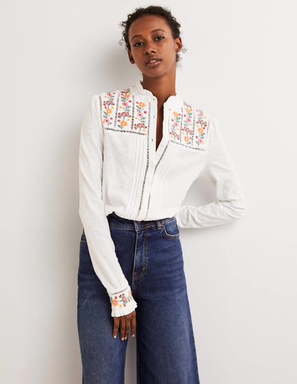 Embroidered Jersey Shirt-White