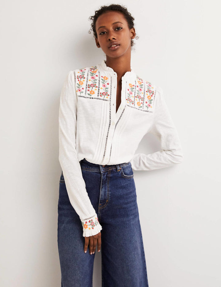 Embroidered Jersey Shirt-White