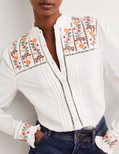 Embroidered Jersey Shirt-White