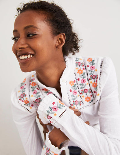 Embroidered Jersey Shirt-White