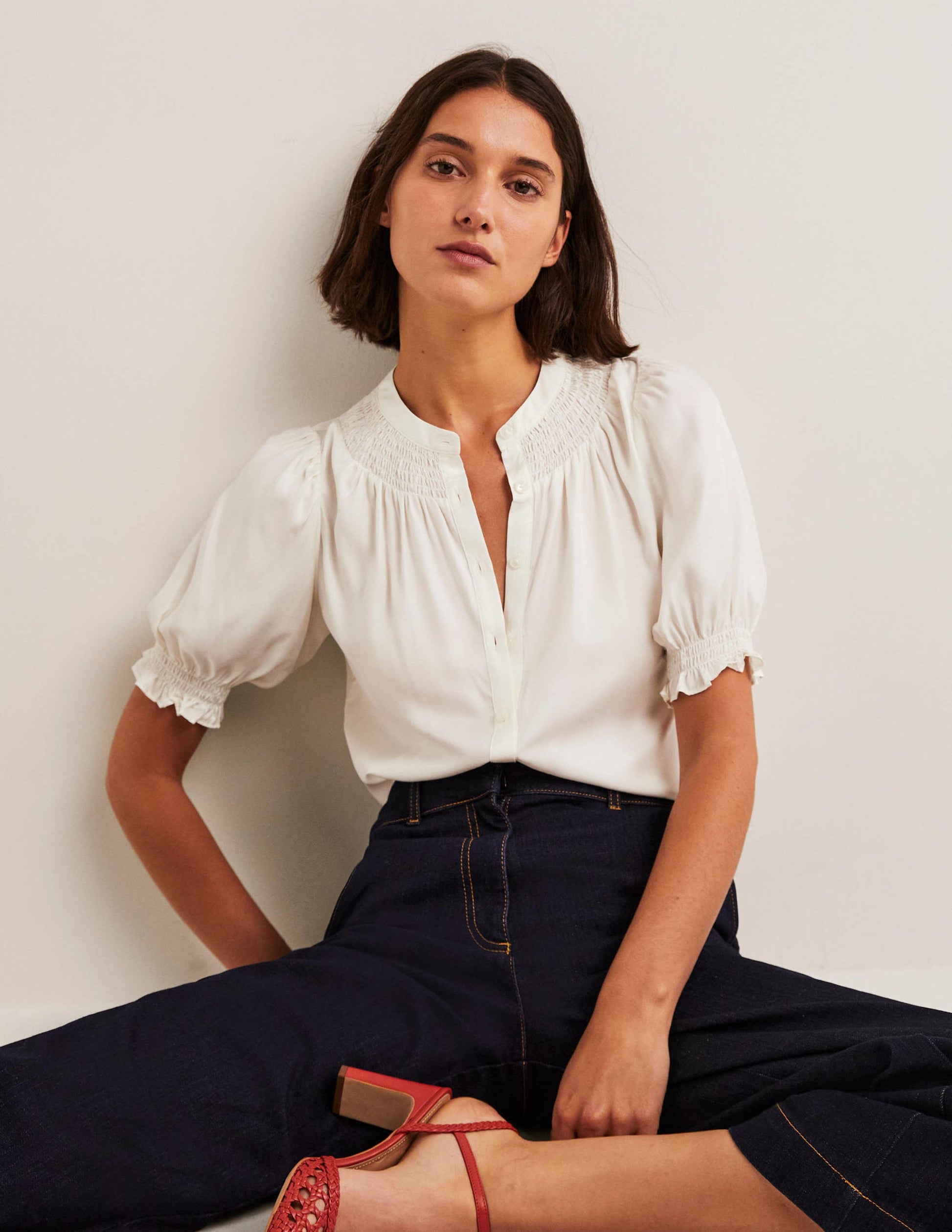 Seidenbluse mit Smokdetails-Naturweiß-4