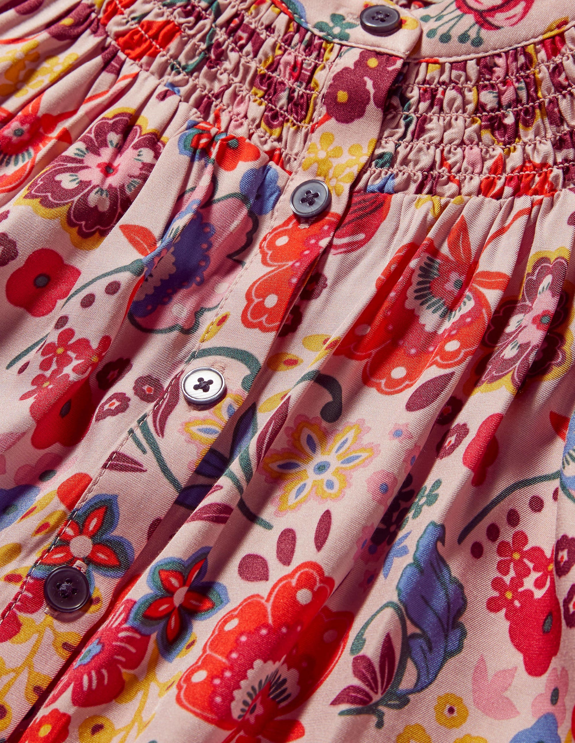 Smocked Silk Blend Blouse-Milkshake, Pretty Paradise - Image 6
