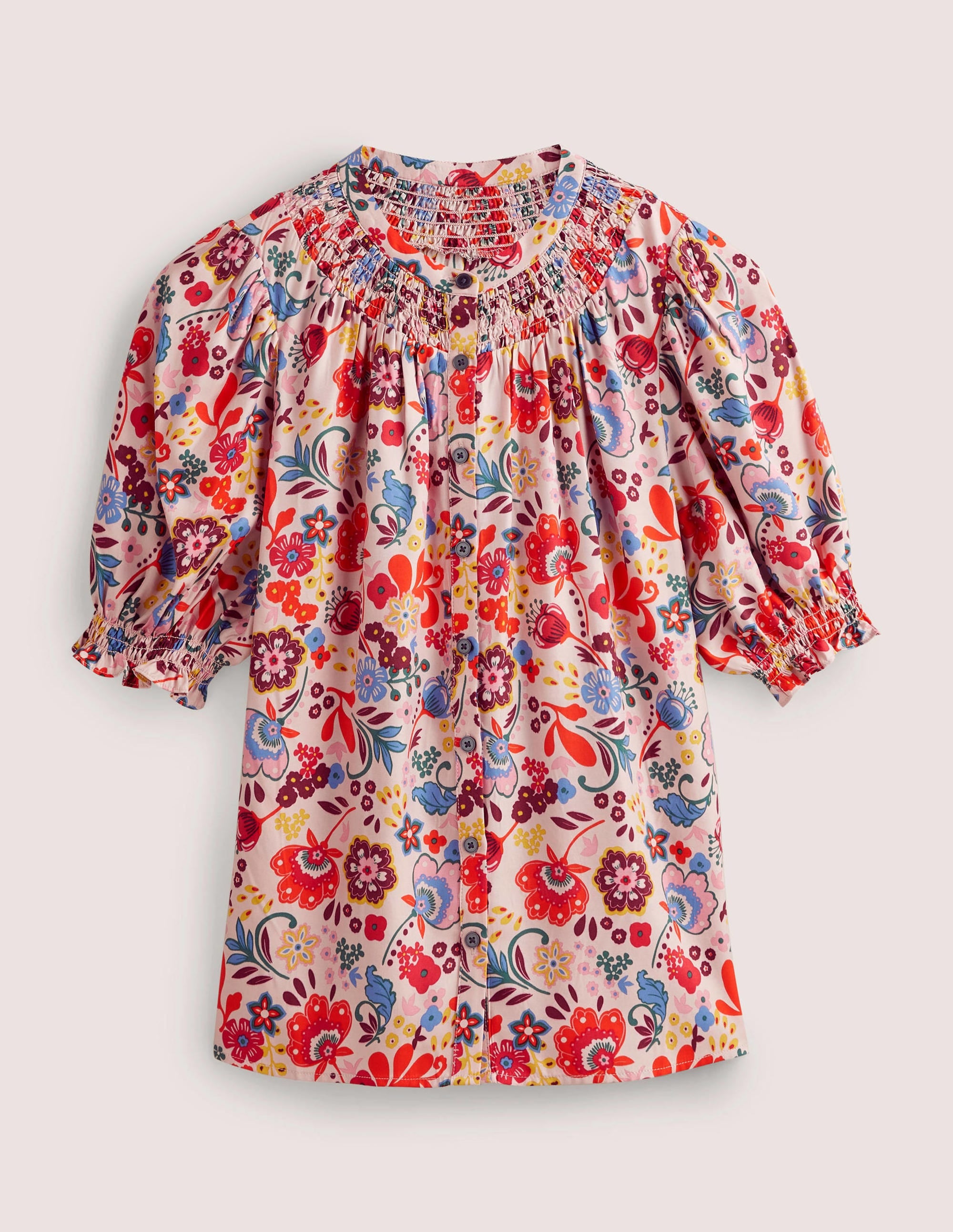 Smocked Silk Blend Blouse-Milkshake, Pretty Paradise - Image 7