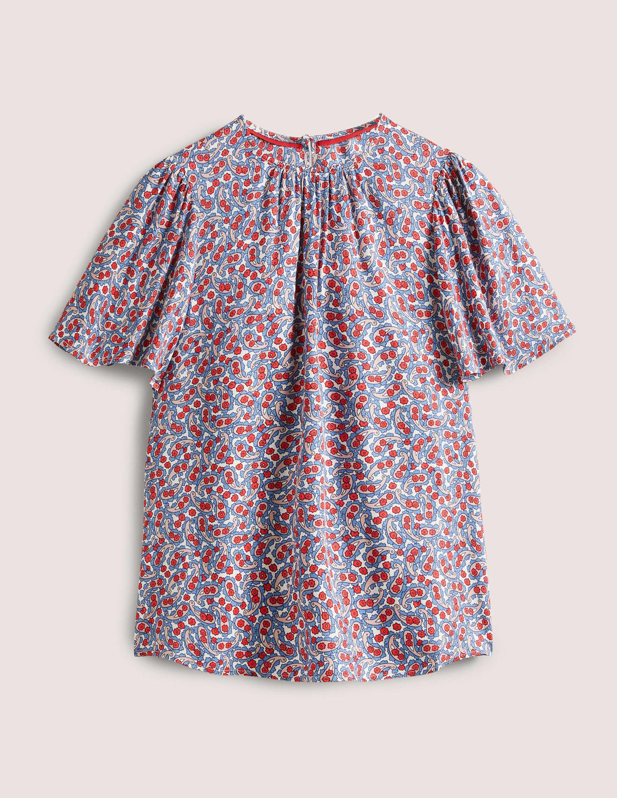 Flutter Sleeve Crew Neck Top-Riviera Blue, Petal Paisley - Image 5