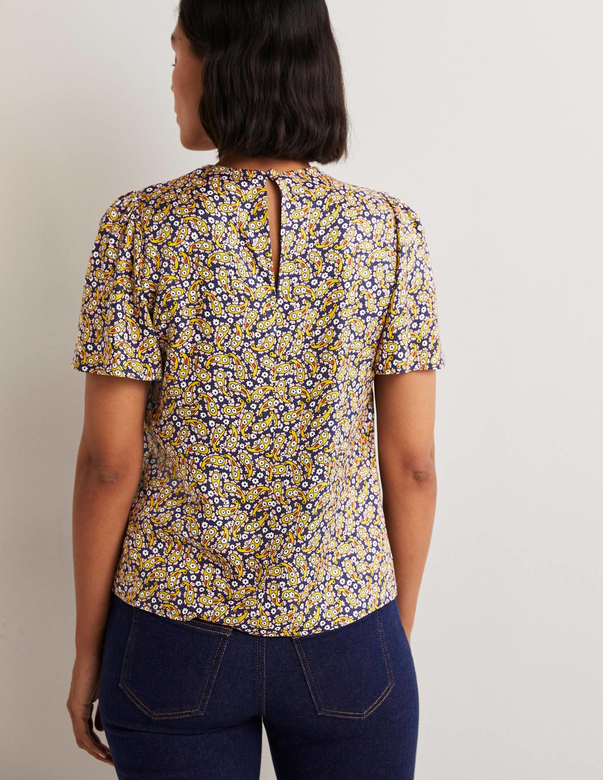 Top col rond à manches aériennes-Citronnelle, motif Petal Paisley-3