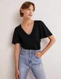 Supersoft Flutter Sleeve Top-Black