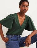 Supersoft Flutter Sleeve Top-Trekking Green
