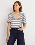Superweiches Oberteil mit Flatterärmeln-Naturweiß/Navy, Gestreift