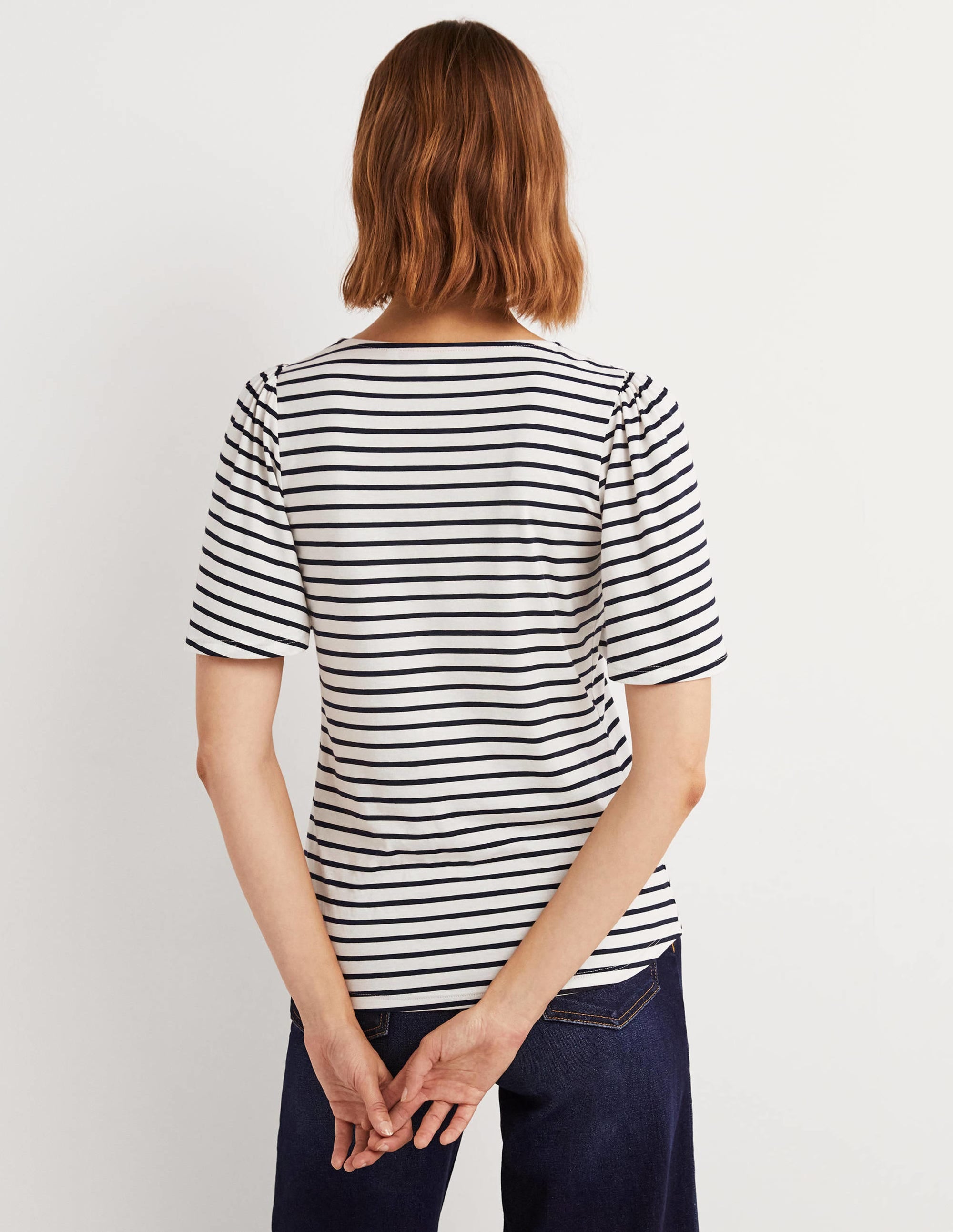 Superweiches Oberteil mit Flatterärmeln-Naturweiß/Navy, Gestreift - Image 3