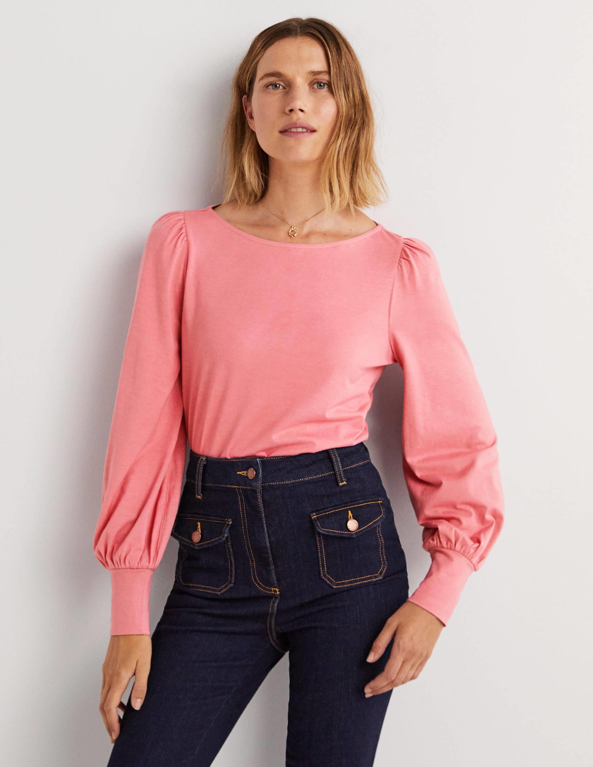 Top ultra-doux à col large-Rose sauvage - Image 1