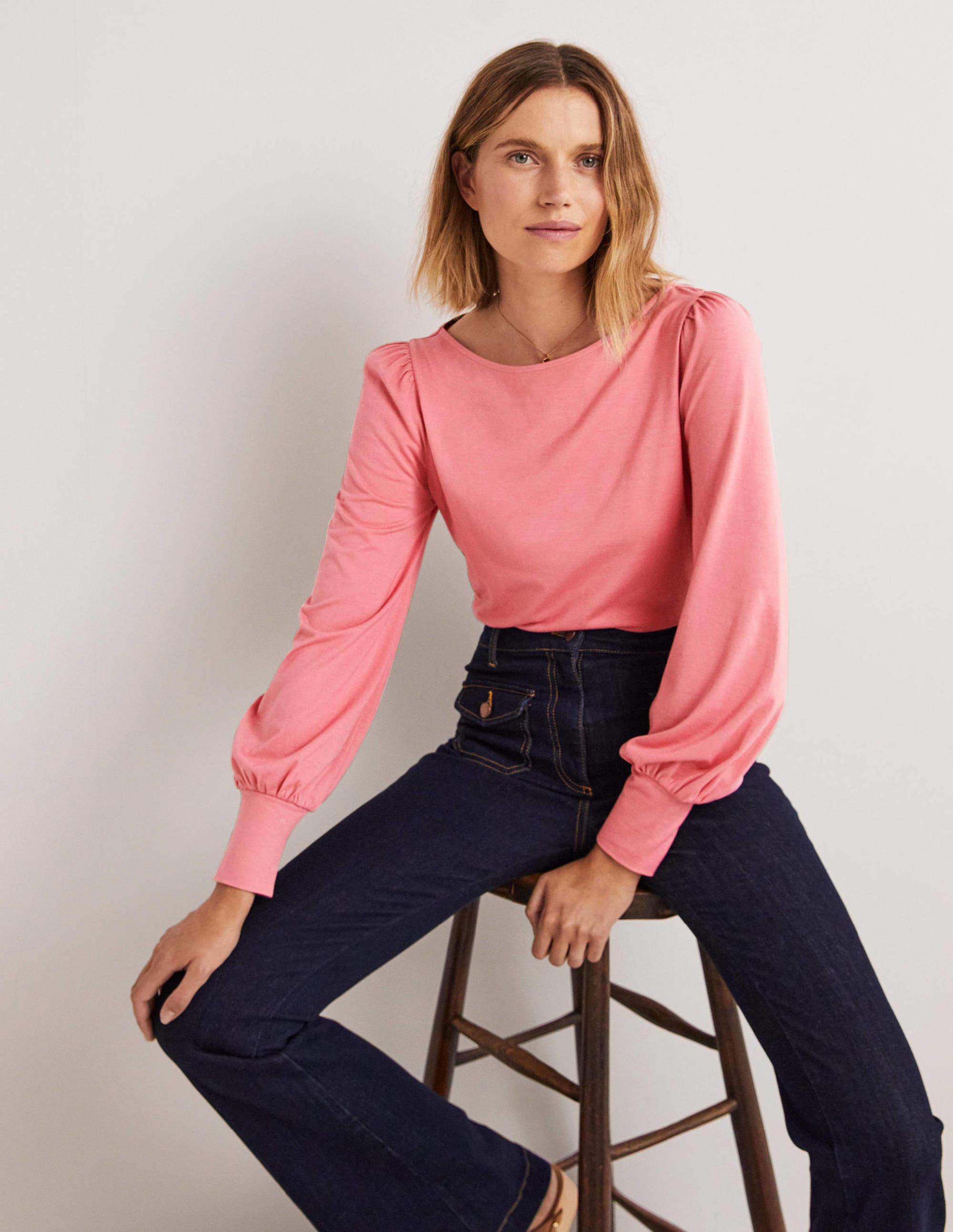 Top ultra-doux à col large-Rose sauvage - Image 4