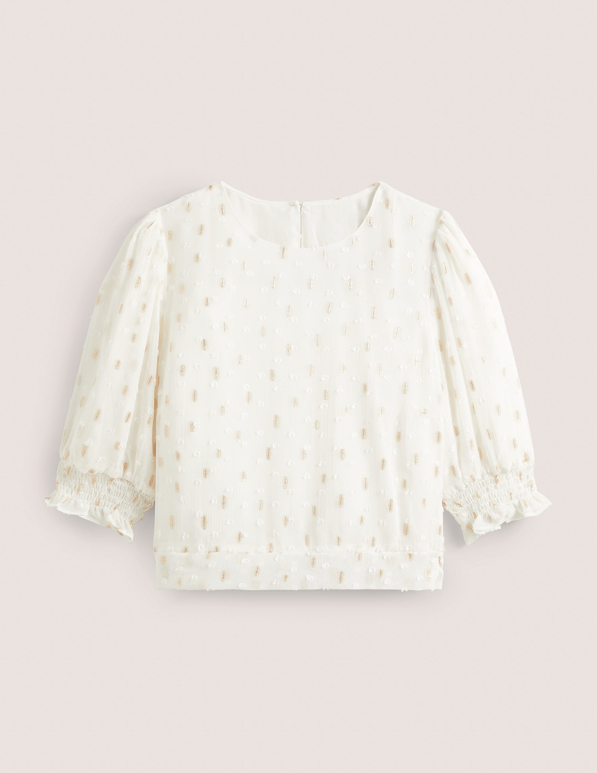 Kurz geschnittenes Metallic-Smokoberteil-Naturweiß, Goldtupfen-5