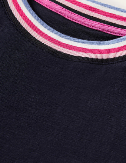 Blouson-T-Shirt mit Rippstrickabschlüssen-Marineblau