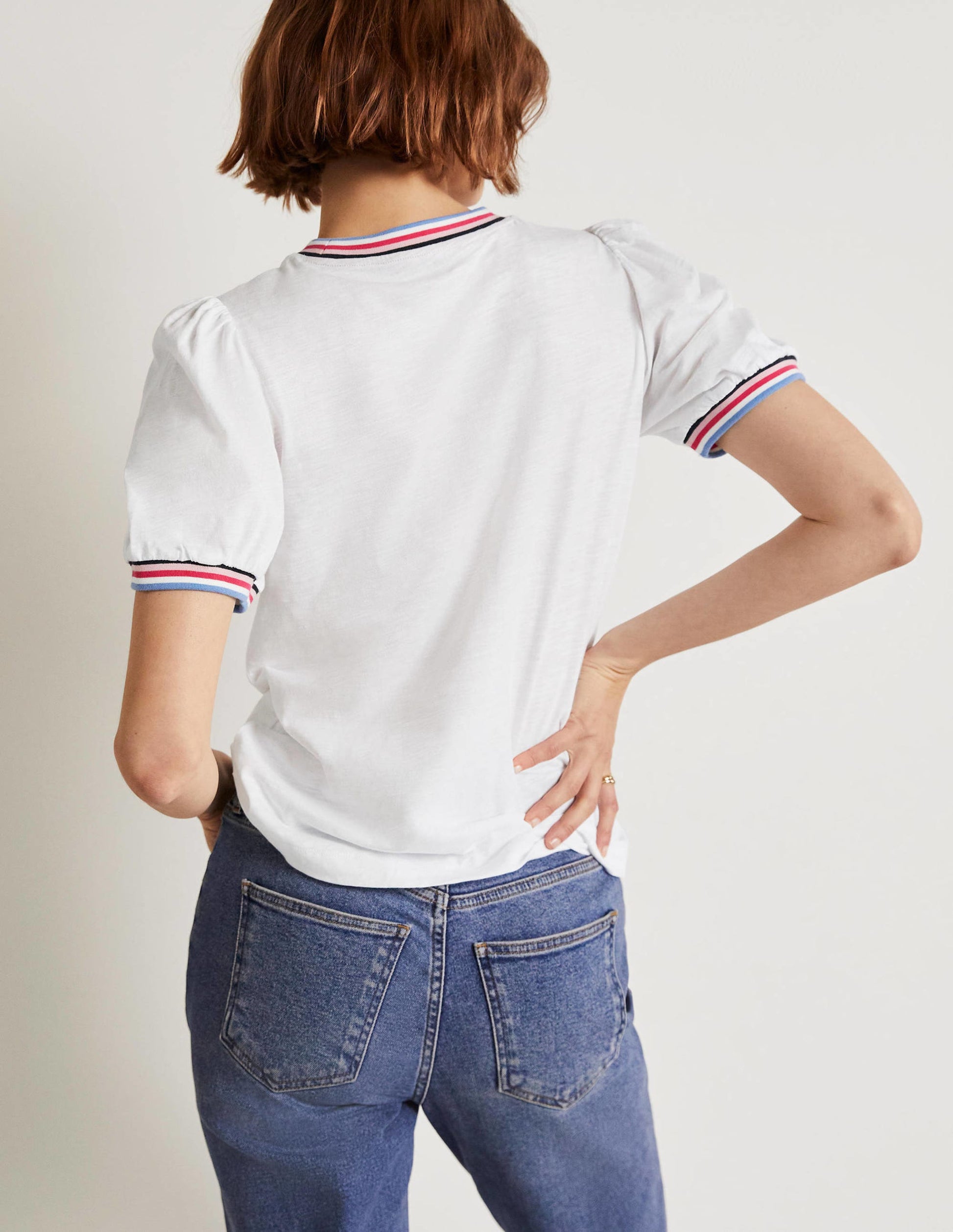 Blouson-T-Shirt mit Rippstrickabschlüssen-Weiß-7